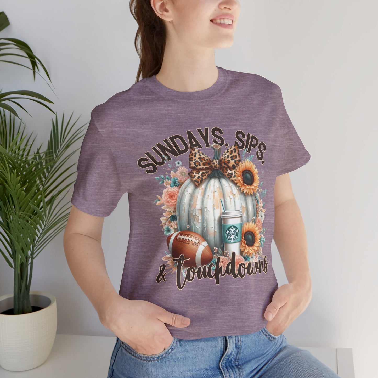 Football Tee - Sundays, Sips, & Touchdowns - Pumpkin, Latte, Sunflowers & Football