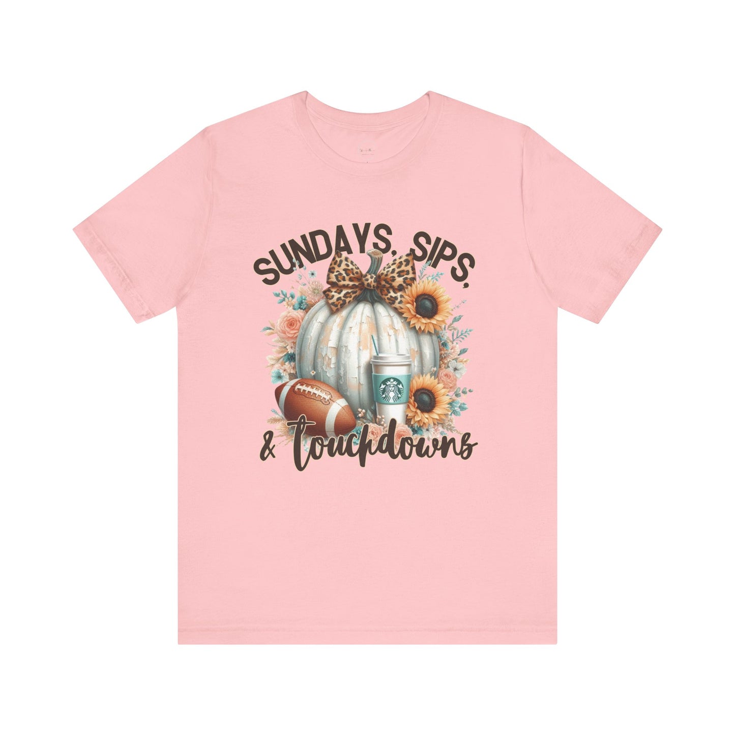 Football Tee - Sundays, Sips, & Touchdowns - Pumpkin, Latte, Sunflowers & Football
