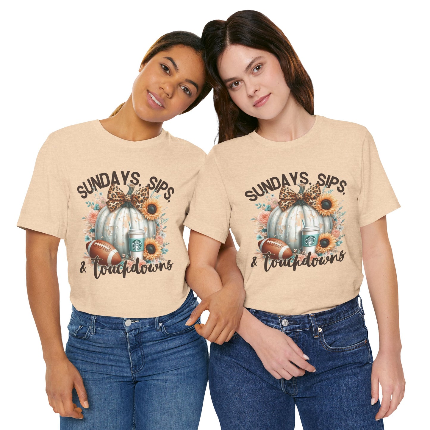Football Tee - Sundays, Sips, & Touchdowns - Pumpkin, Latte, Sunflowers & Football