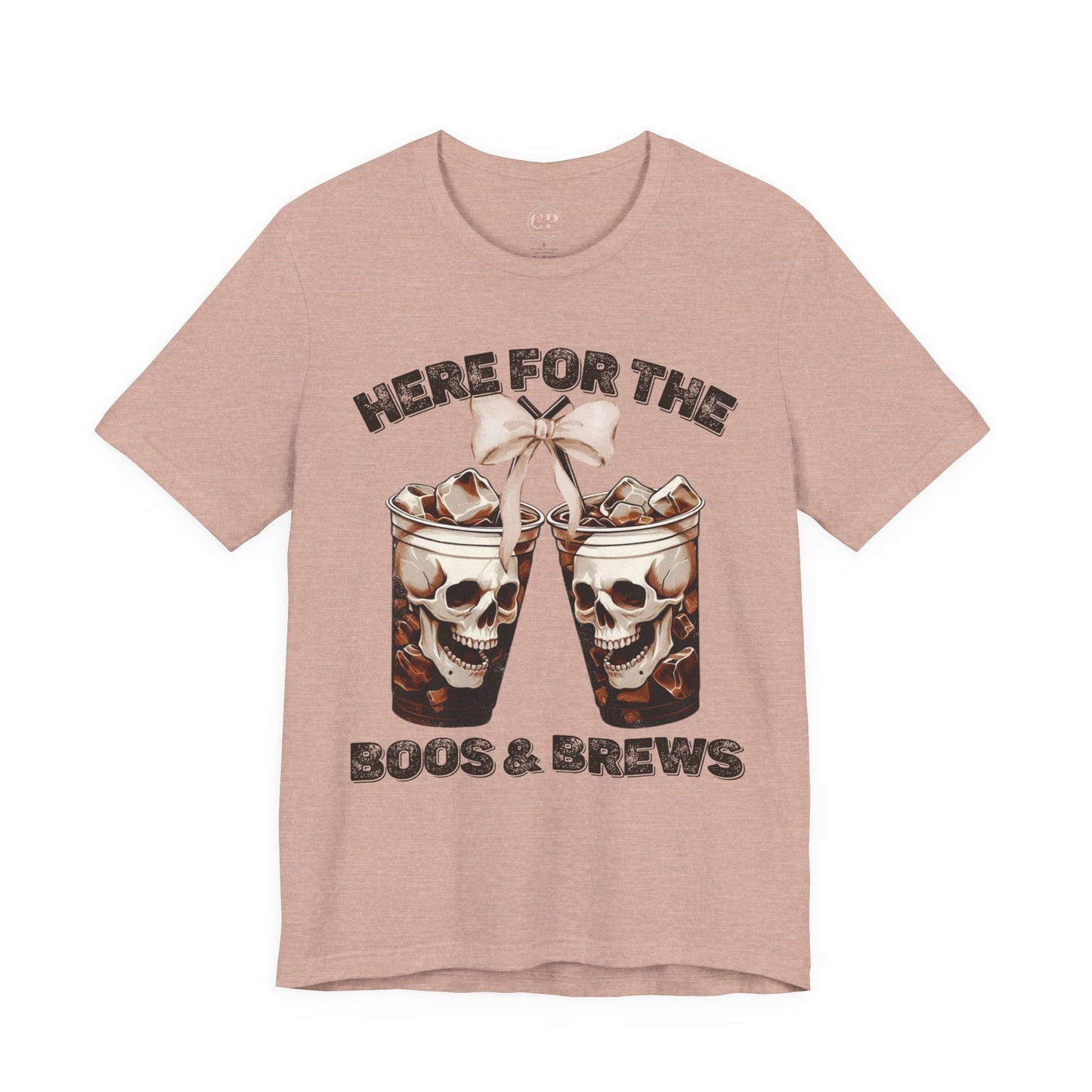 Halloween Skeleton Iced Coffee Tee - Here for the Boos and Brews