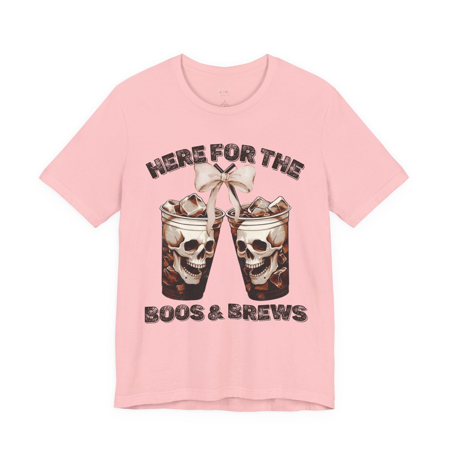 Halloween Skeleton Iced Coffee Tee - Here for the Boos and Brews