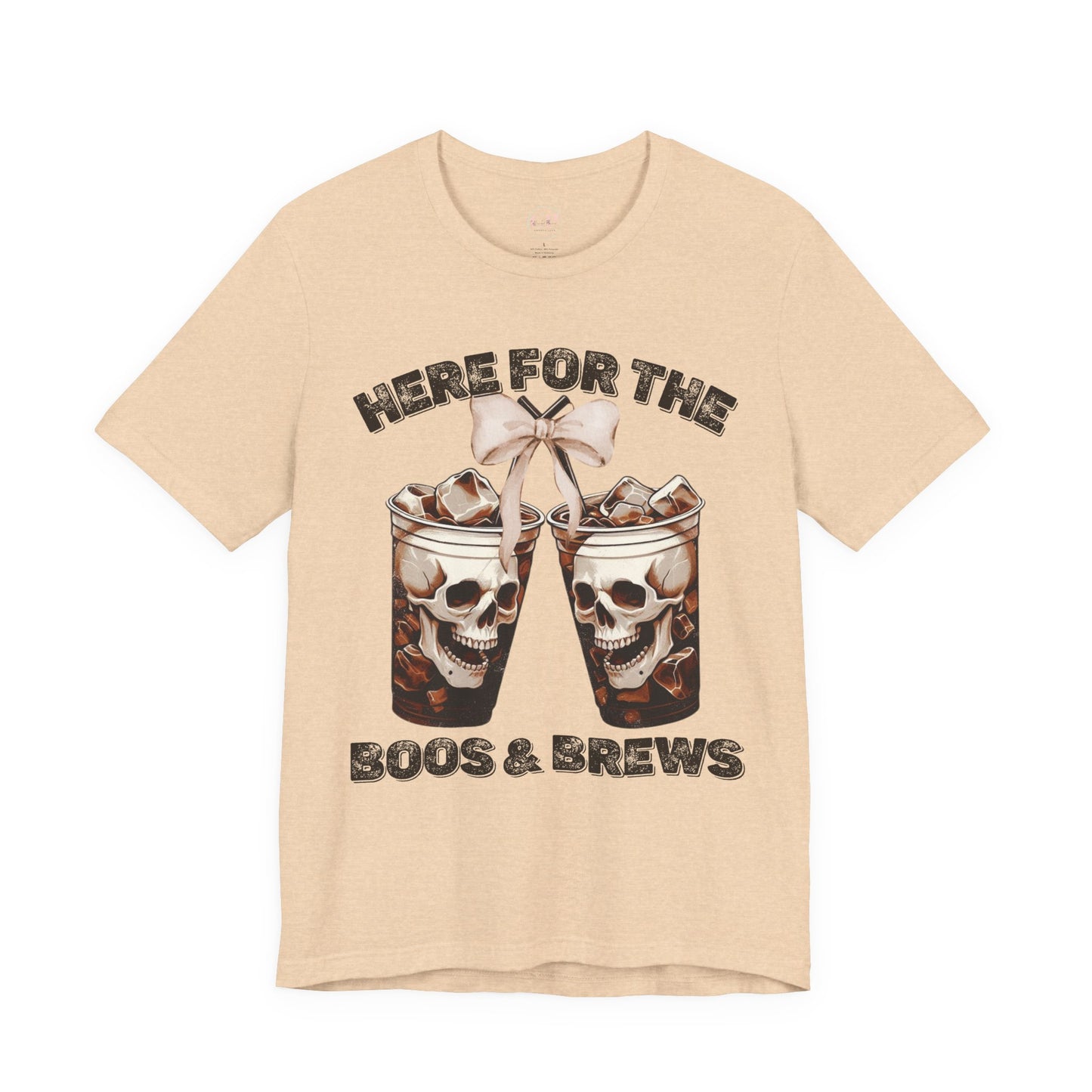 Halloween Skeleton Iced Coffee Tee - Here for the Boos and Brews