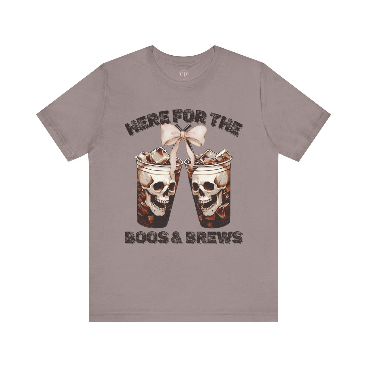 Halloween Skeleton Iced Coffee Tee - Here for the Boos and Brews