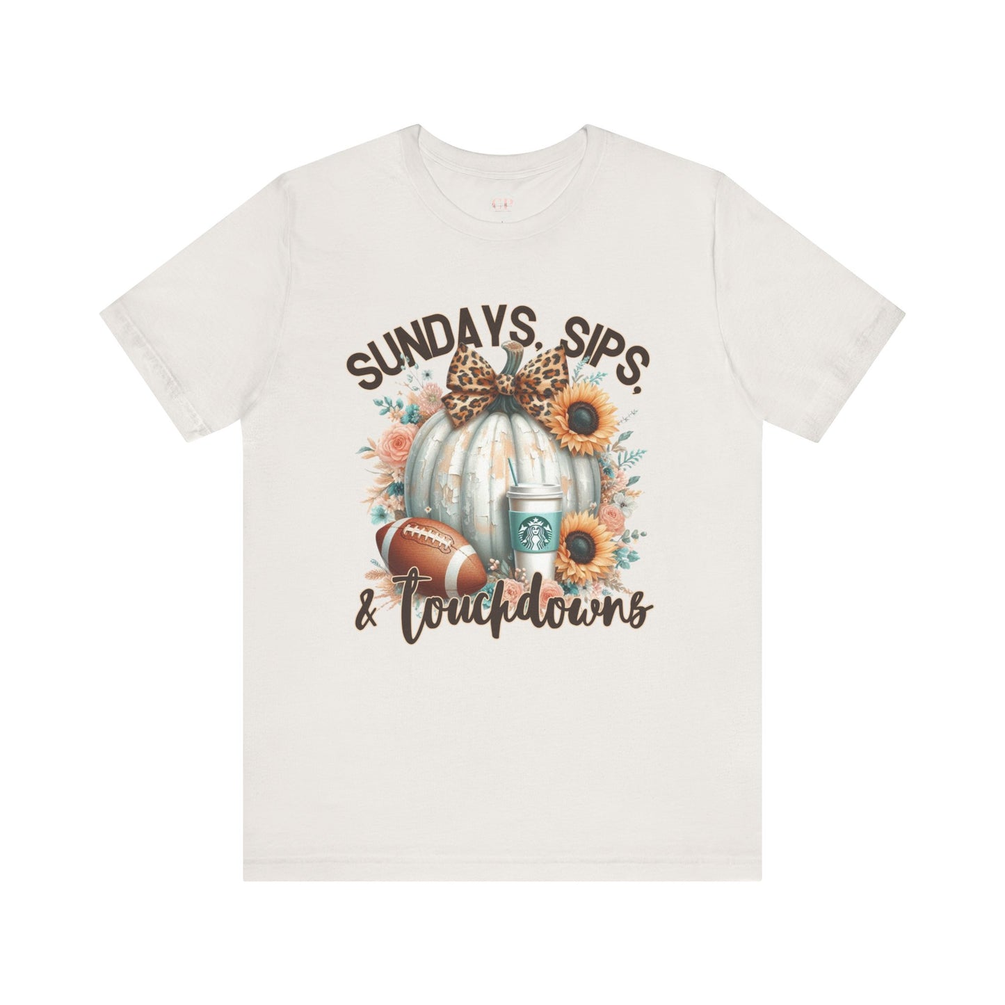 Football Tee - Sundays, Sips, & Touchdowns - Pumpkin, Latte, Sunflowers & Football