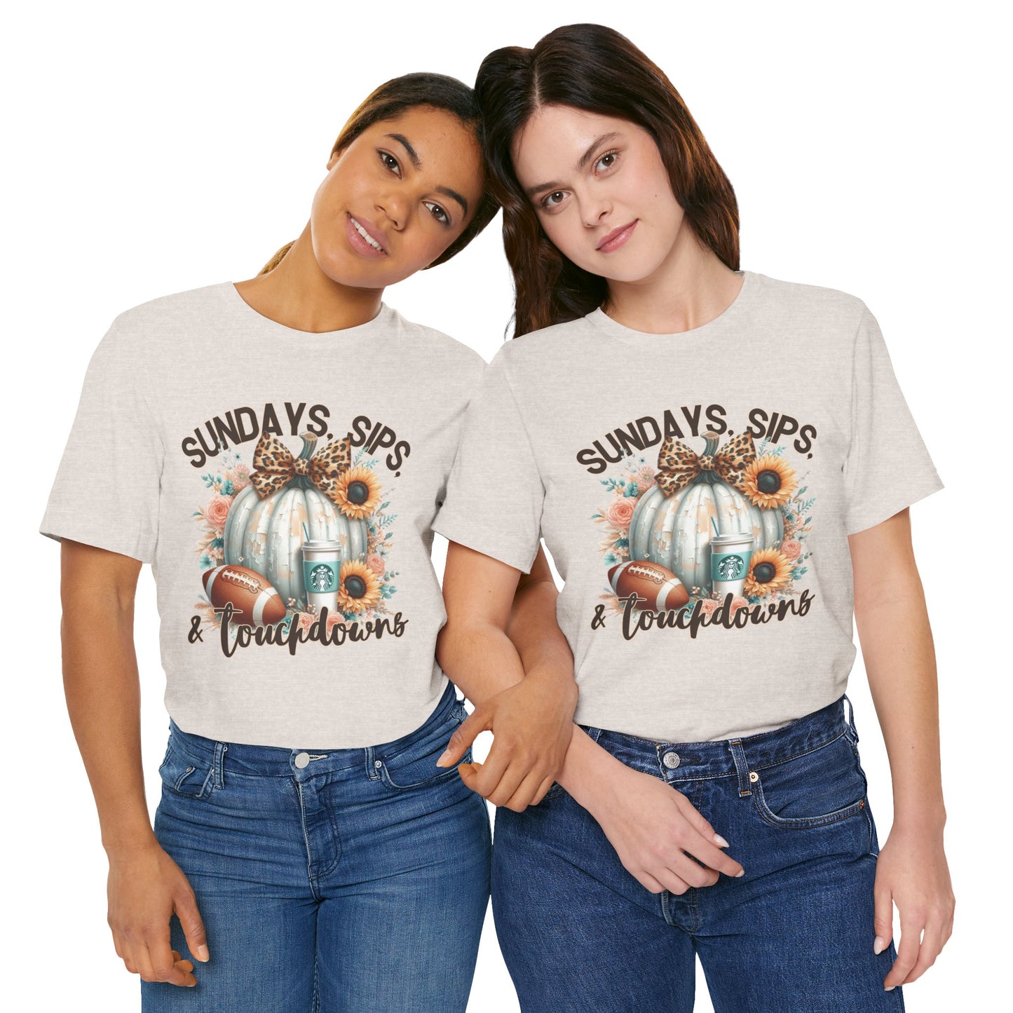 Football Tee - Sundays, Sips, & Touchdowns - Pumpkin, Latte, Sunflowers & Football