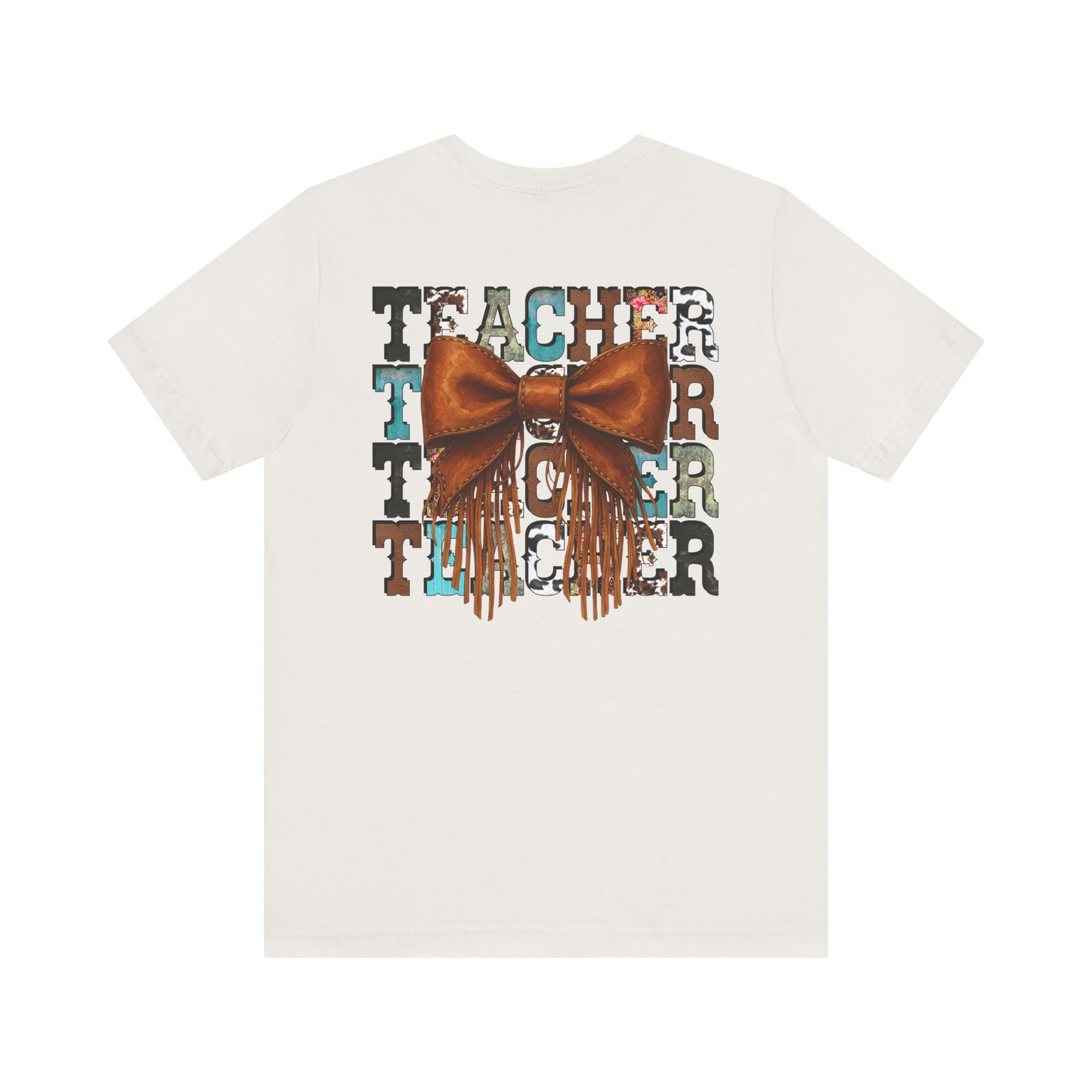 Western Style Teacher Tee with Fringe Bow Front & Back Design - Unisex Jersey Short Sleeve