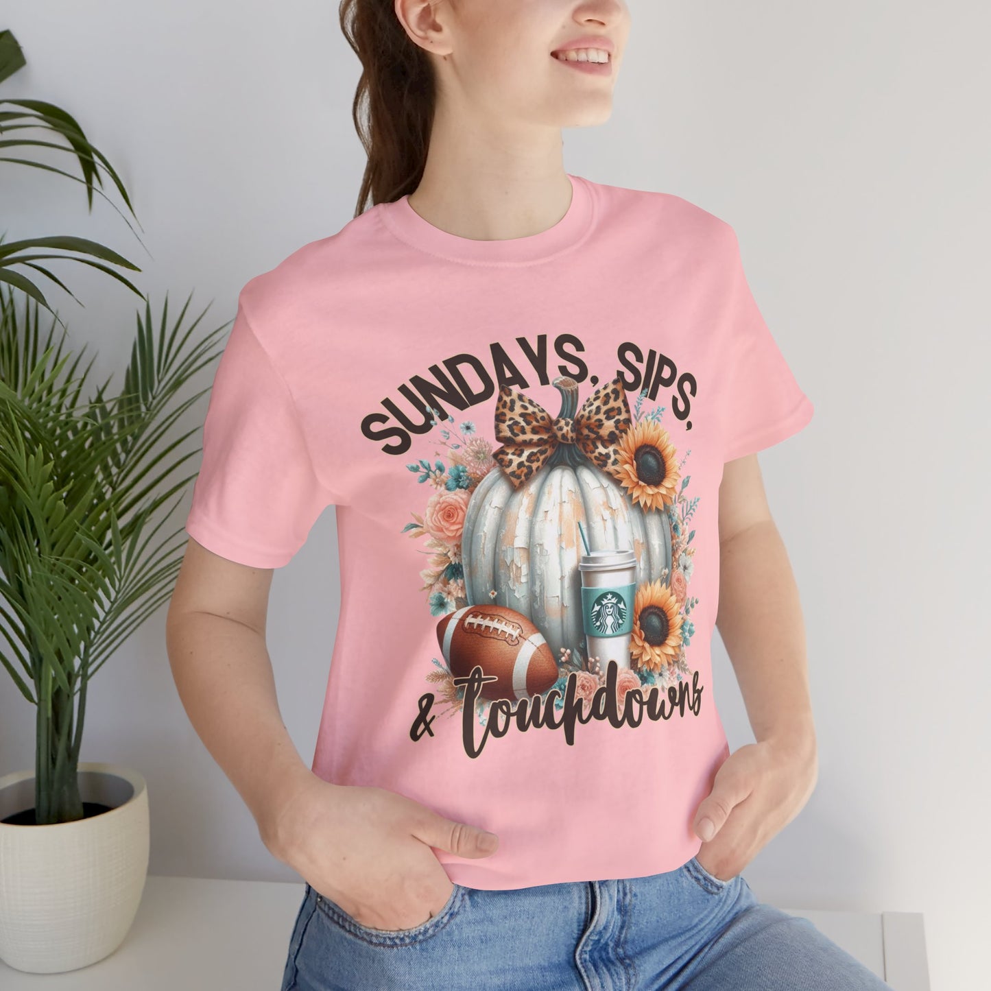 Football Tee - Sundays, Sips, & Touchdowns - Pumpkin, Latte, Sunflowers & Football