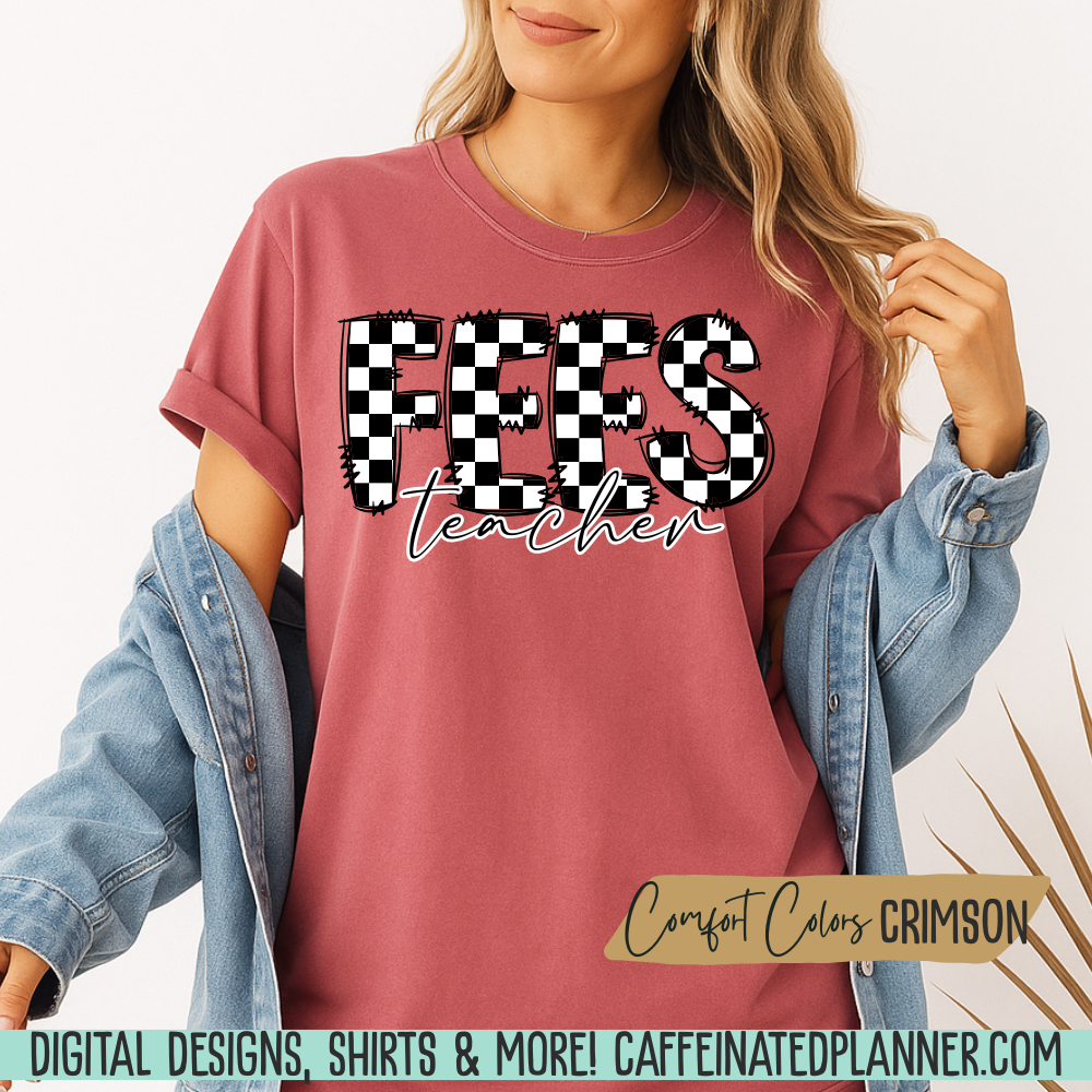 CUSTOM School TShirt, Comfort Colors Checkered Doodle TShirt