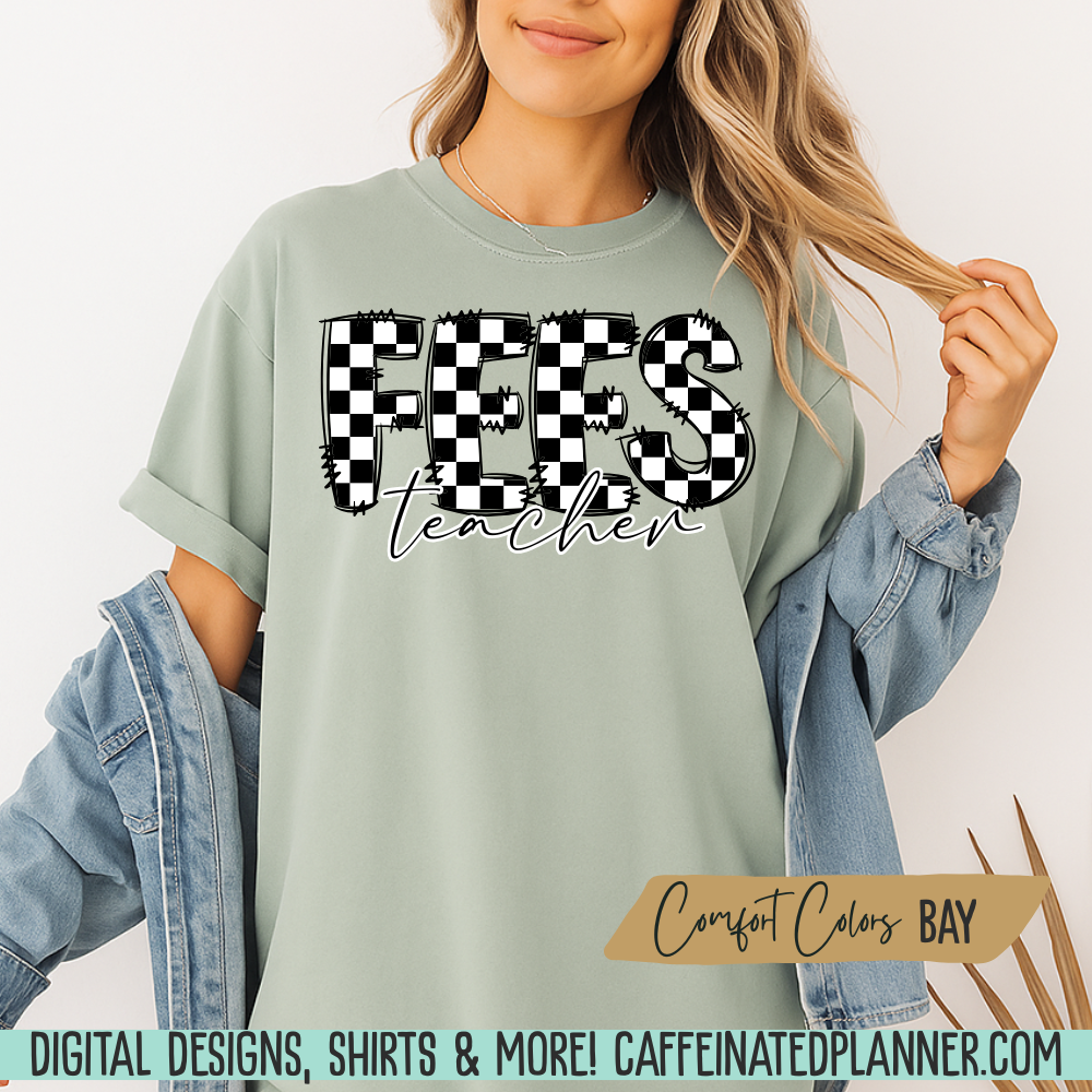 CUSTOM School TShirt, Comfort Colors Checkered Doodle TShirt