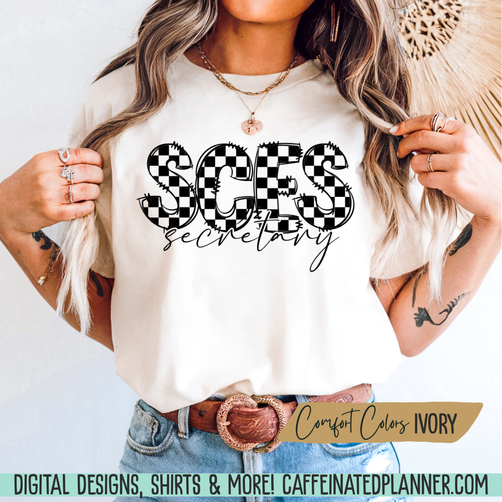 CUSTOM School TShirt, Comfort Colors Checkered Doodle TShirt
