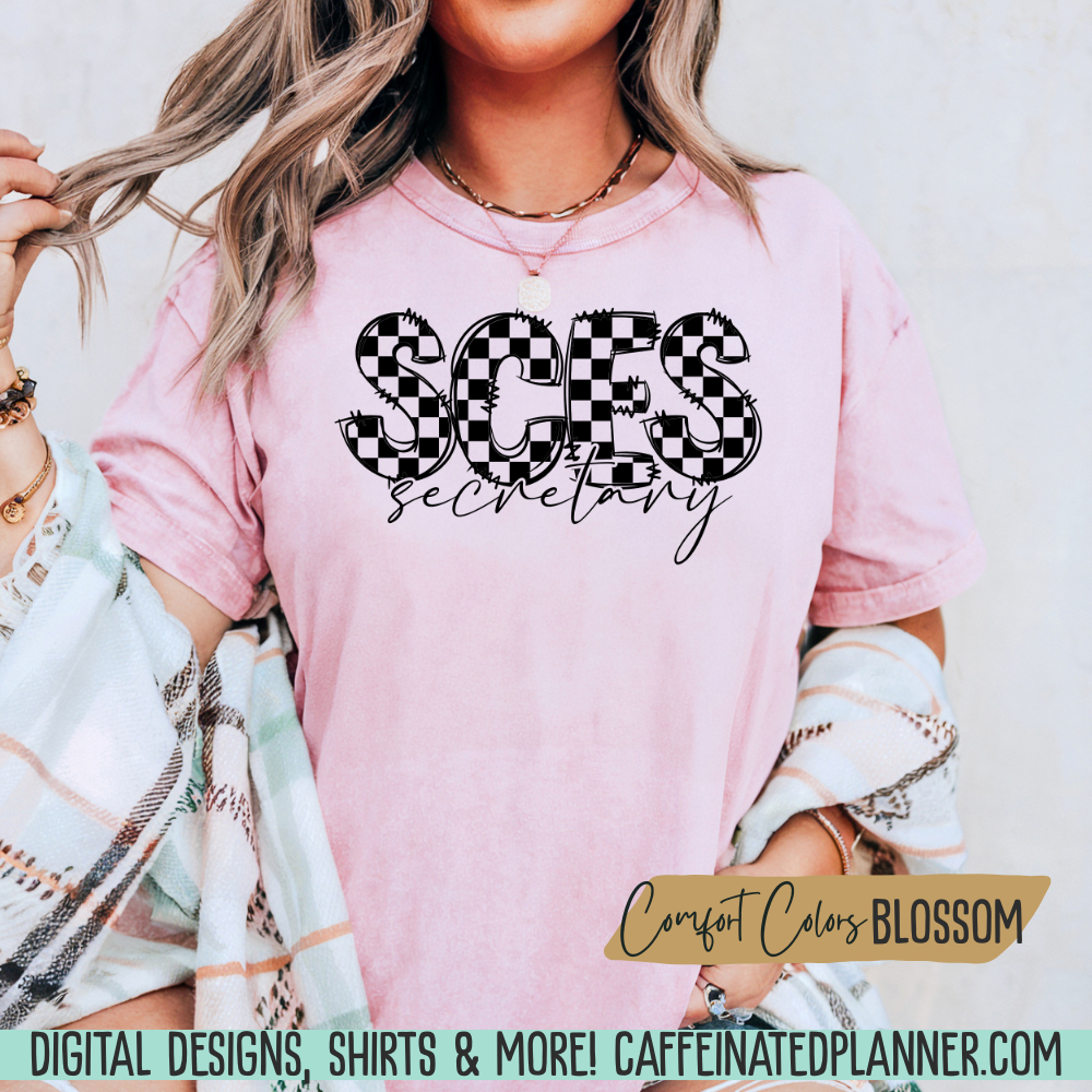 CUSTOM School TShirt, Comfort Colors Checkered Doodle TShirt