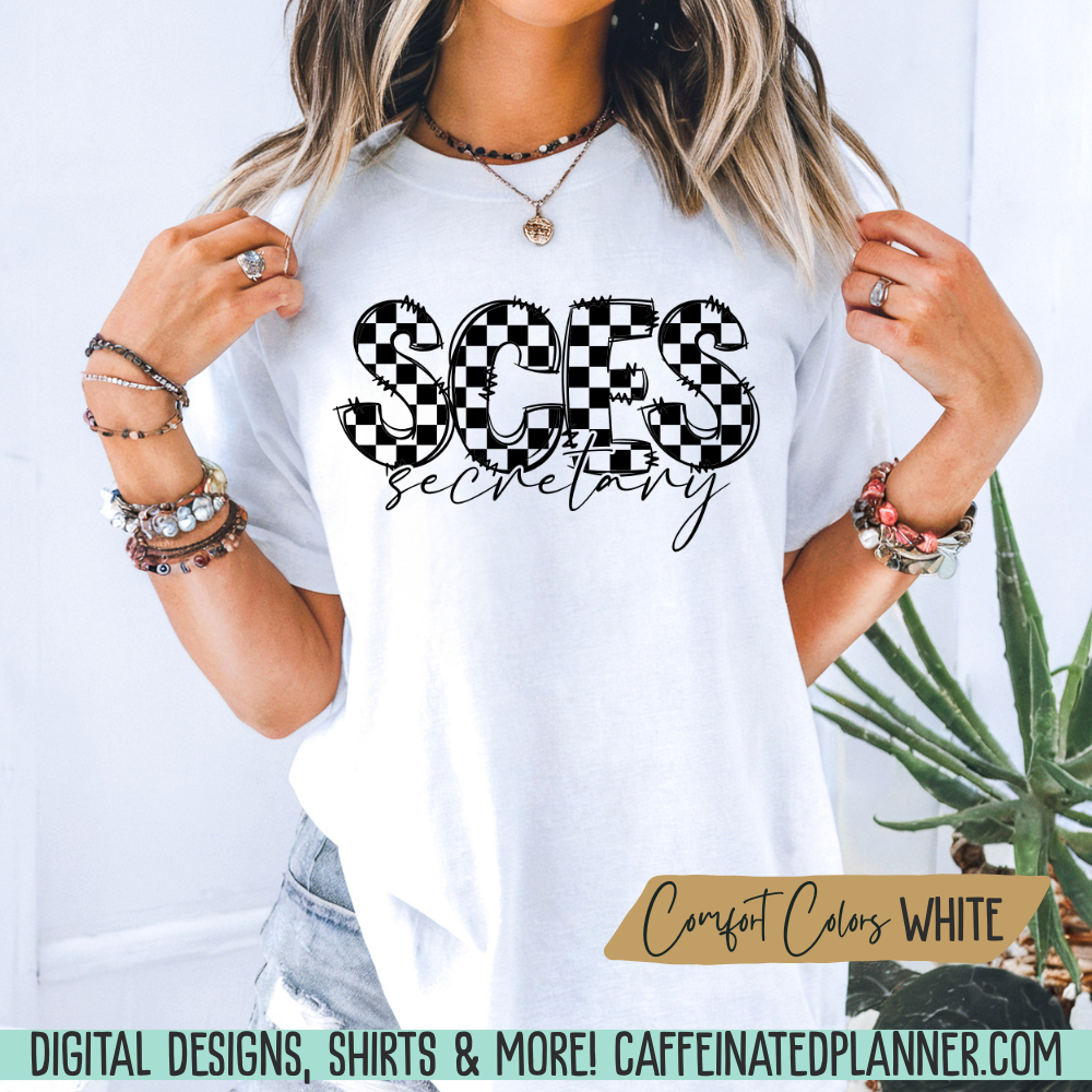 CUSTOM School TShirt, Comfort Colors Checkered Doodle TShirt