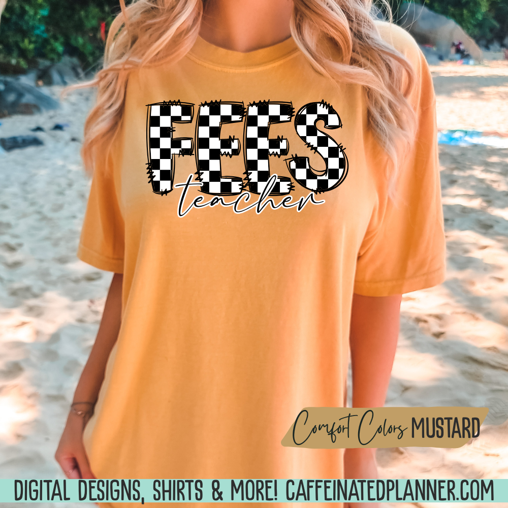 CUSTOM School TShirt, Comfort Colors Checkered Doodle TShirt