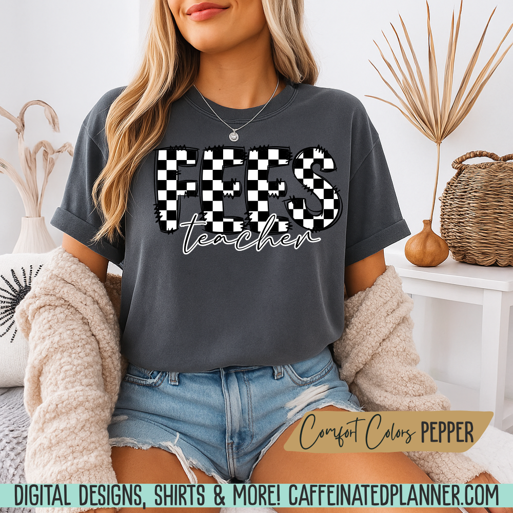 CUSTOM School TShirt, Comfort Colors Checkered Doodle TShirt