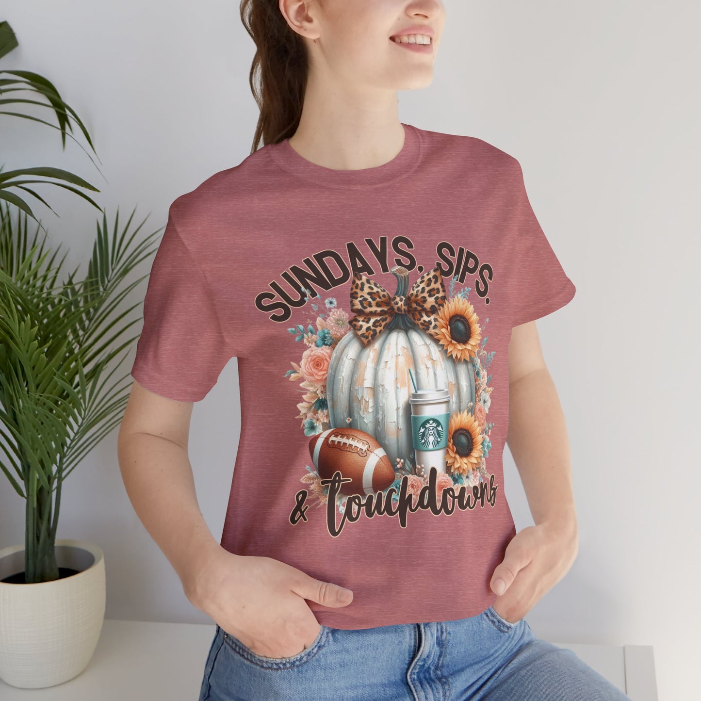 Football Tee - Sundays, Sips, & Touchdowns - Pumpkin, Latte, Sunflowers & Football