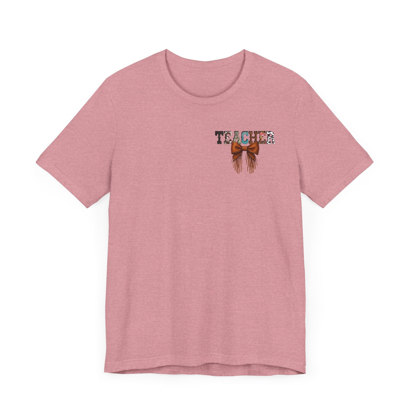Western Style Teacher Tee with Fringe Bow Front & Back Design - Unisex Jersey Short Sleeve