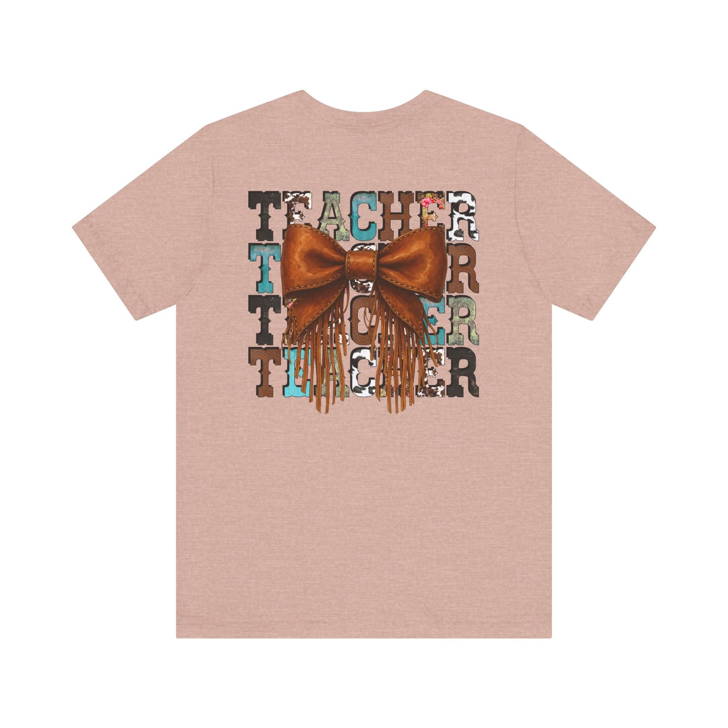 Western Style Teacher Tee with Fringe Bow Front & Back Design - Unisex Jersey Short Sleeve