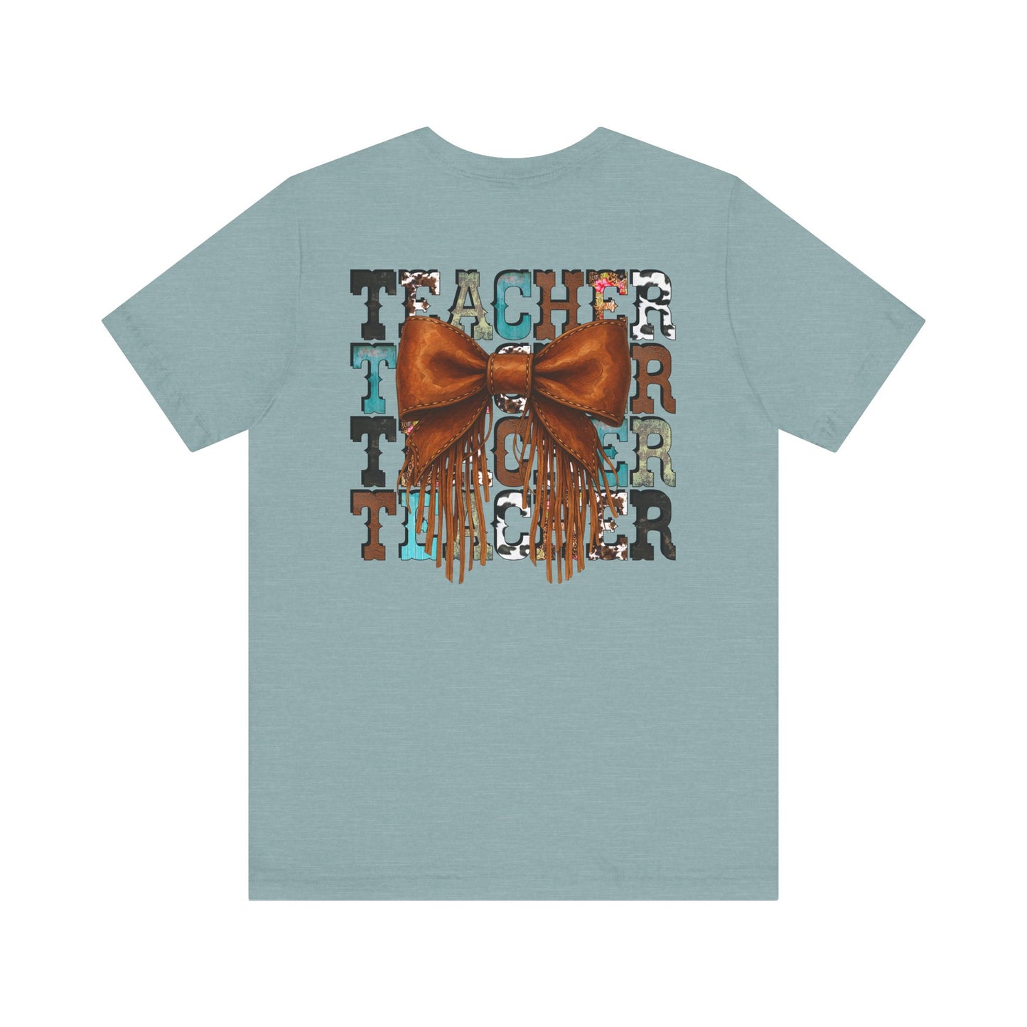 Western Style Teacher Tee with Fringe Bow Front & Back Design - Unisex Jersey Short Sleeve