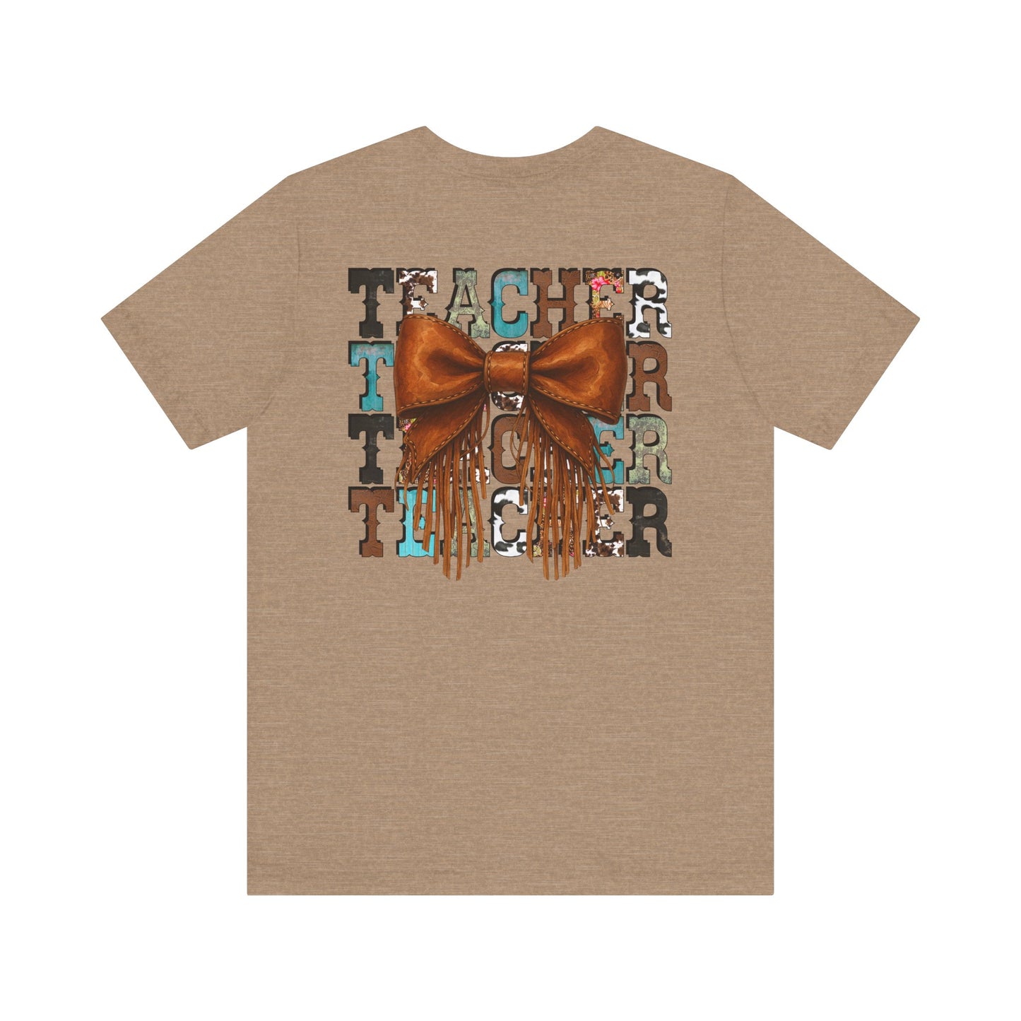 Western Style Teacher Tee with Fringe Bow Front & Back Design - Unisex Jersey Short Sleeve