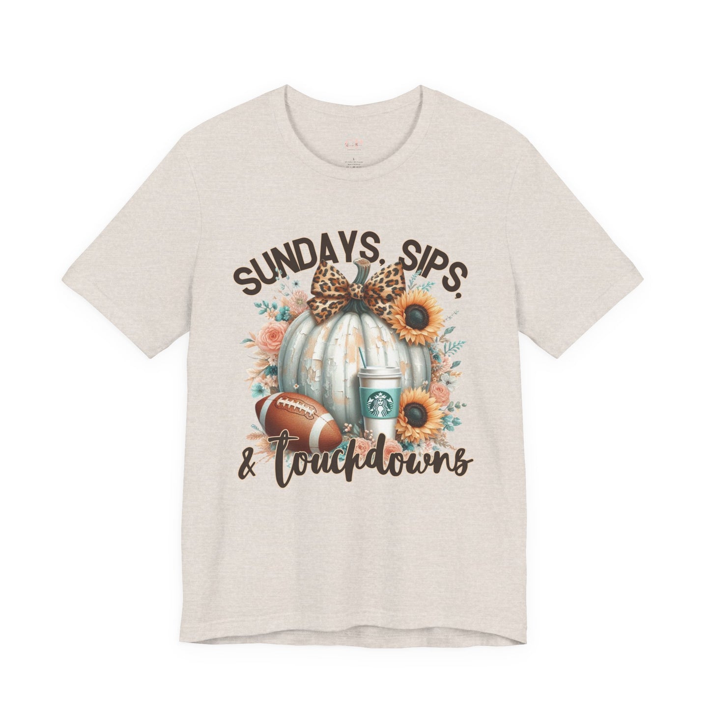 Football Tee - Sundays, Sips, & Touchdowns - Pumpkin, Latte, Sunflowers & Football
