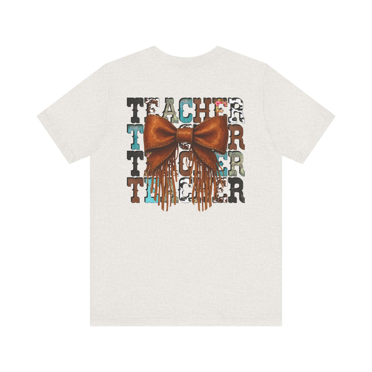 Western Style Teacher Tee with Fringe Bow Front & Back Design - Unisex Jersey Short Sleeve