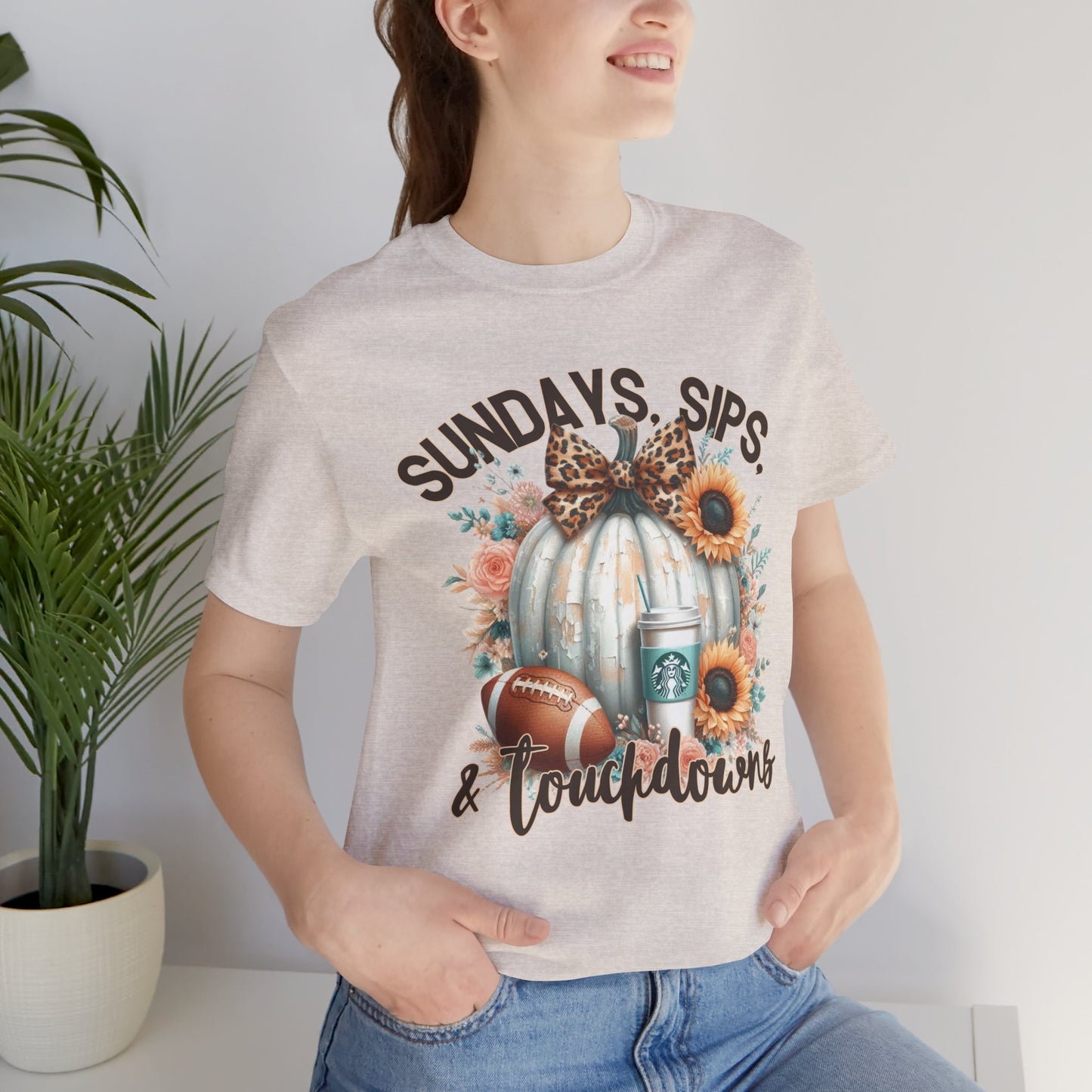 Football Tee - Sundays, Sips, & Touchdowns - Pumpkin, Latte, Sunflowers & Football