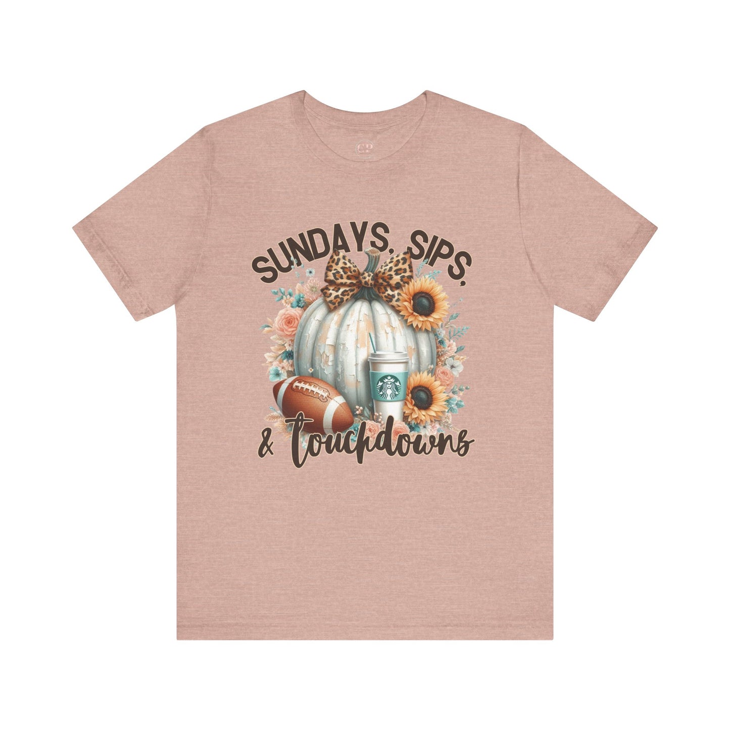 Football Tee - Sundays, Sips, & Touchdowns - Pumpkin, Latte, Sunflowers & Football
