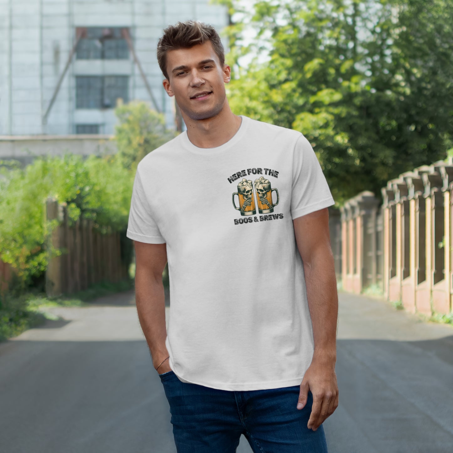 Halloween Beer Mug Tee - Here for the Boos & Brews