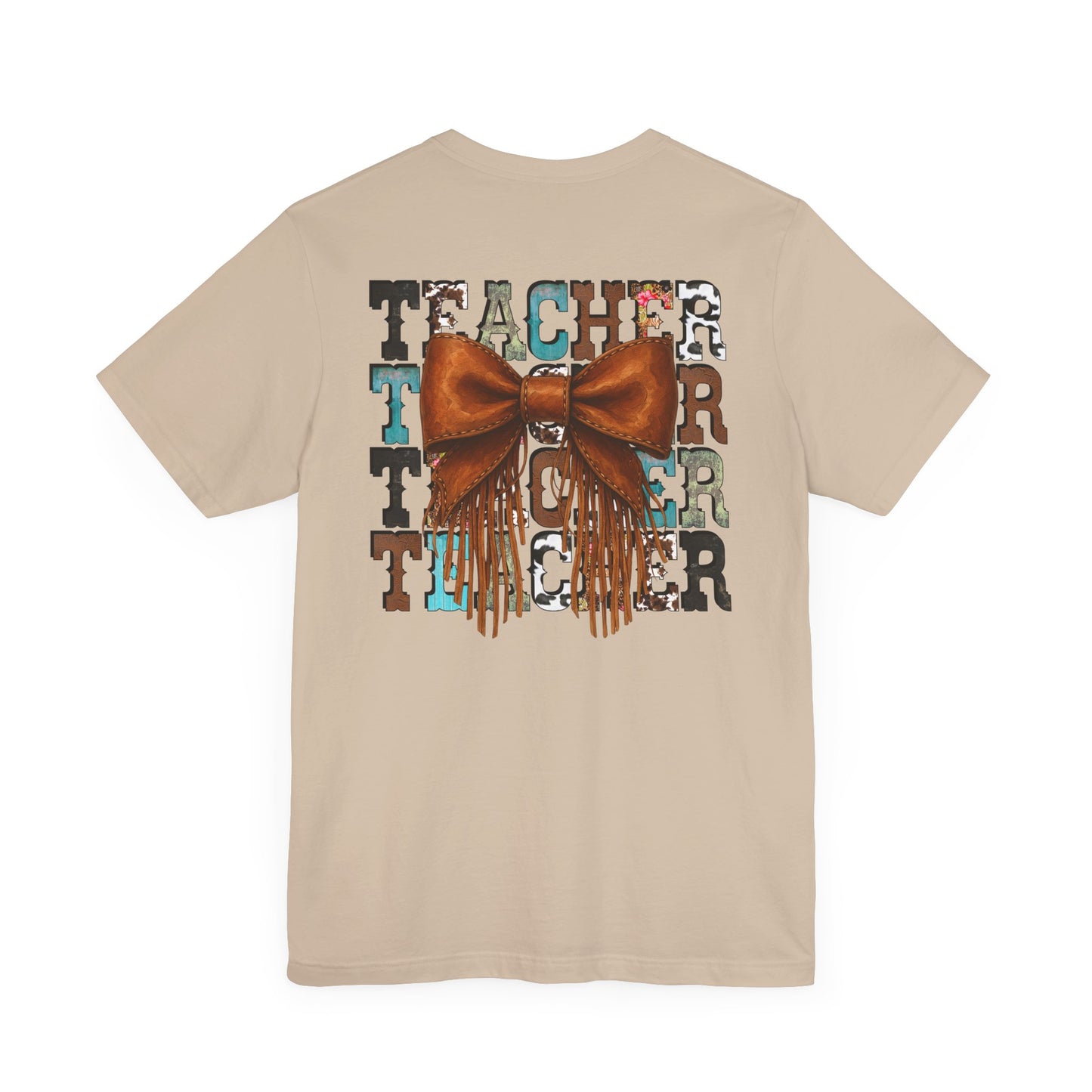 Western Style Teacher Tee with Fringe Bow Front & Back Design - Unisex Jersey Short Sleeve