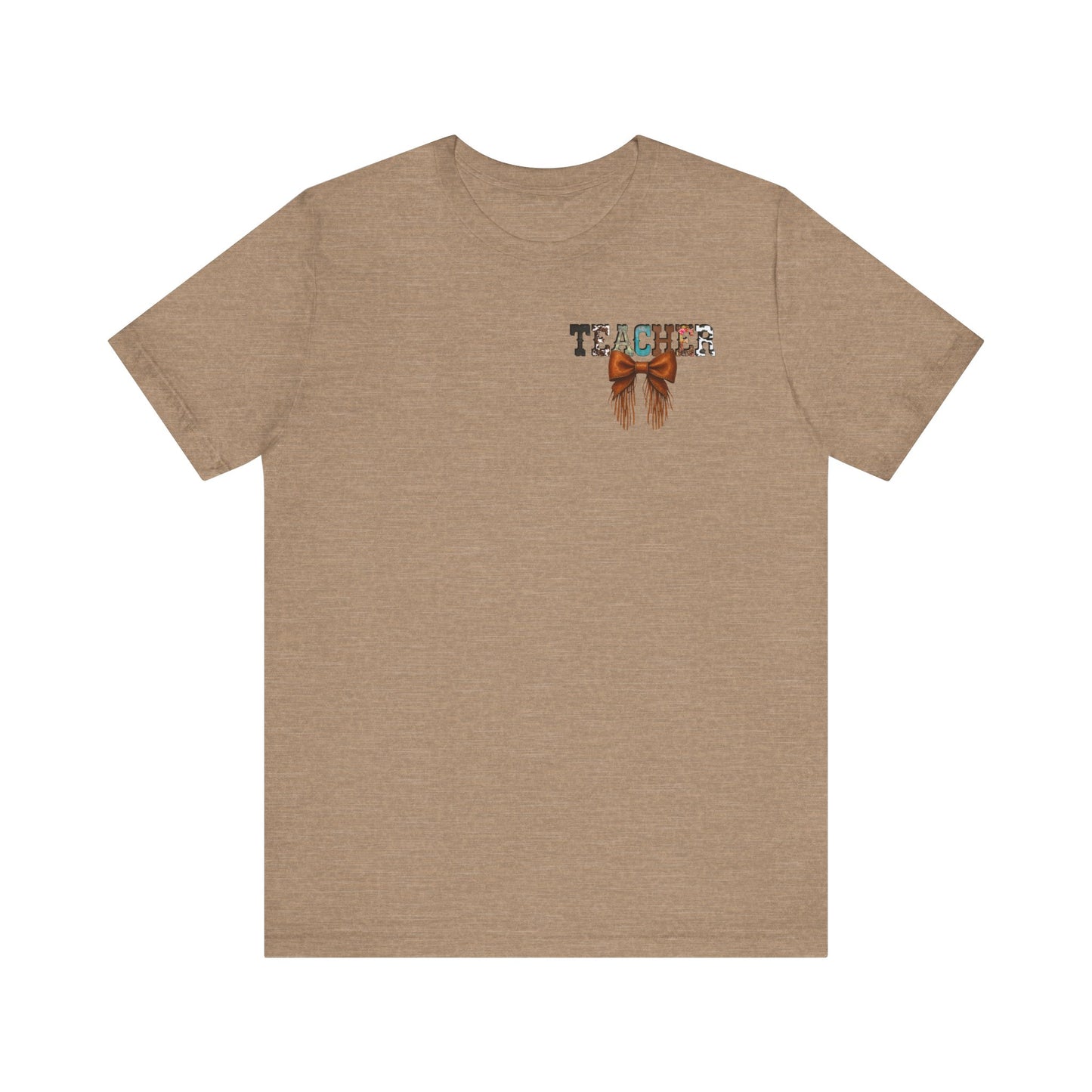 Western Style Teacher Tee with Fringe Bow Front & Back Design - Unisex Jersey Short Sleeve