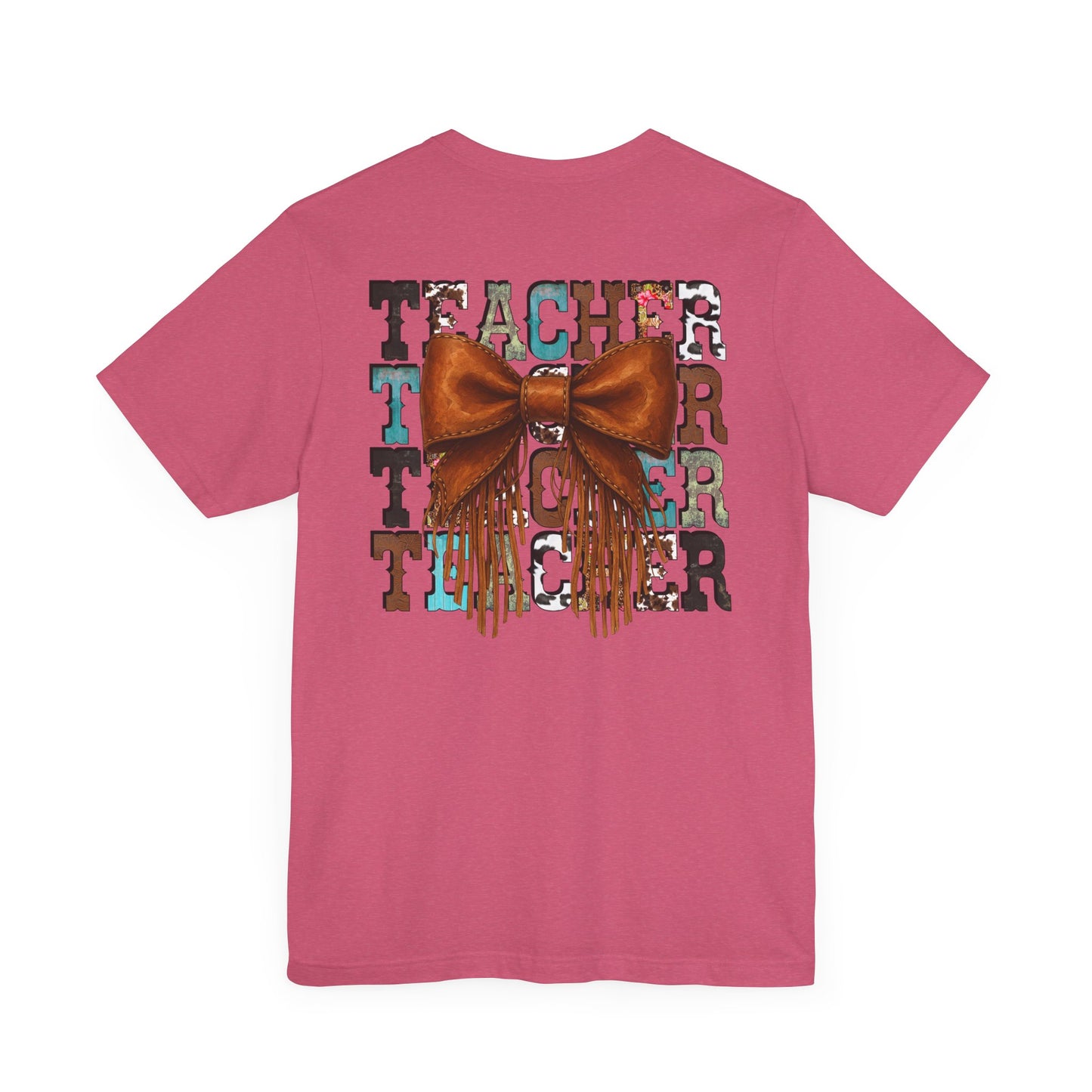 Western Style Teacher Tee with Fringe Bow Front & Back Design - Unisex Jersey Short Sleeve