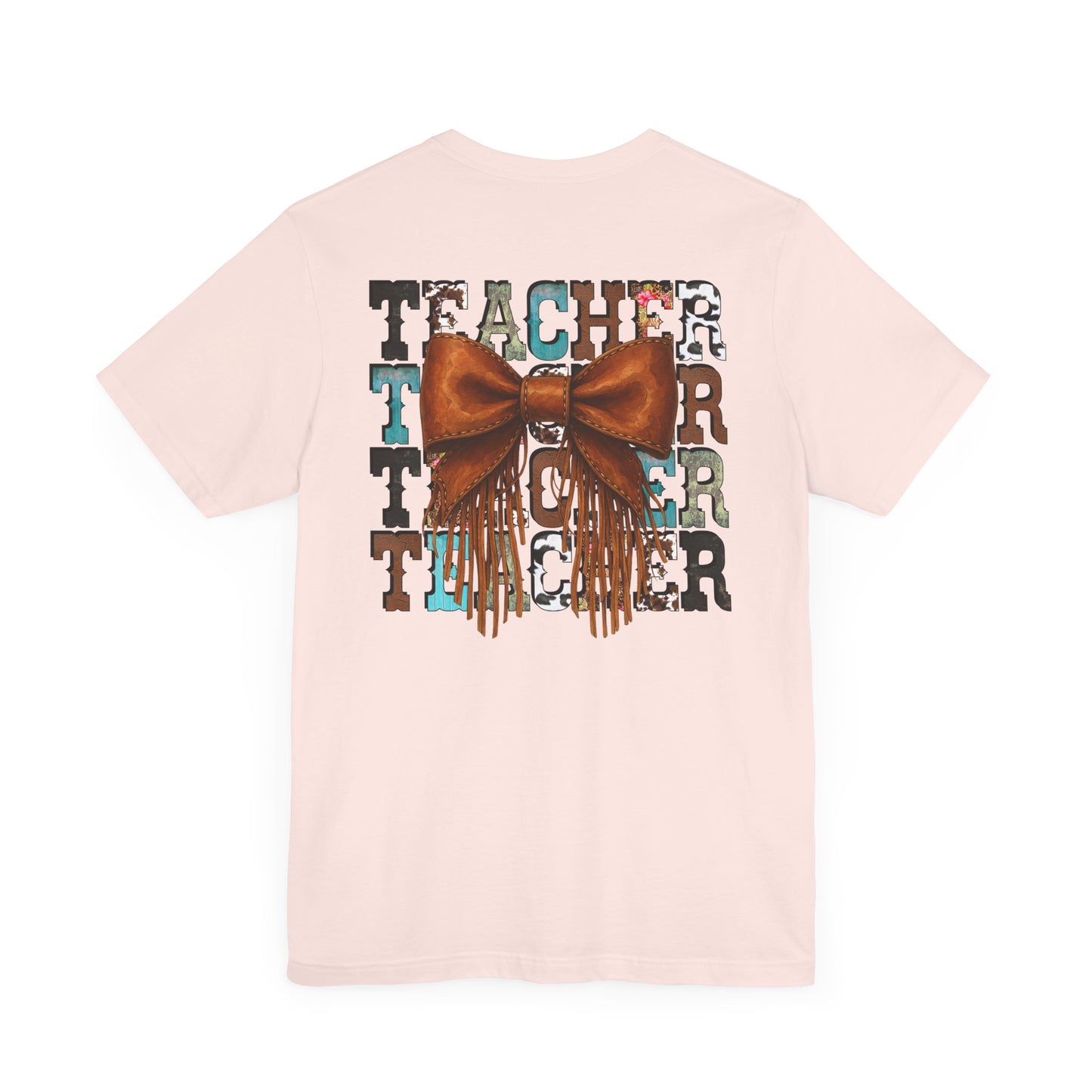 Western Style Teacher Tee with Fringe Bow Front & Back Design - Unisex Jersey Short Sleeve
