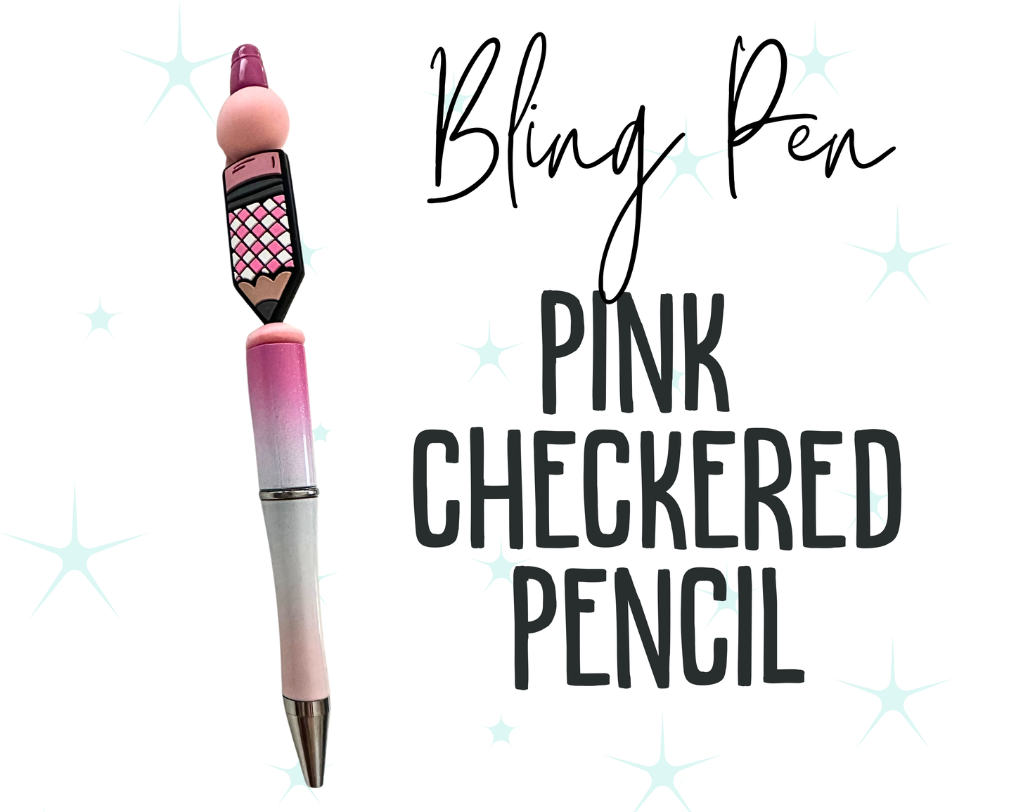 Pink Checkered Pencil Bling Pen