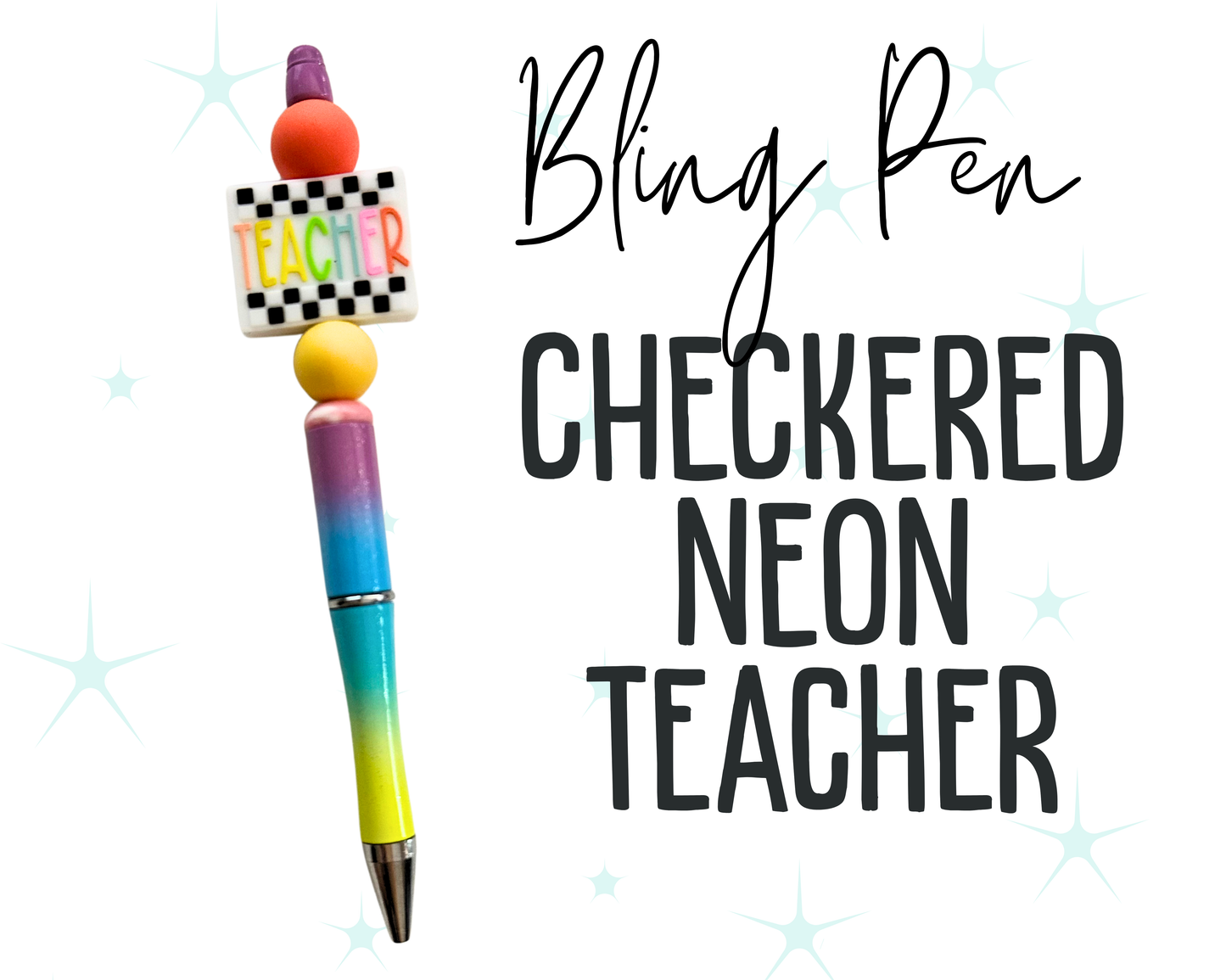 Checkered Neon Teacher Bling Pen