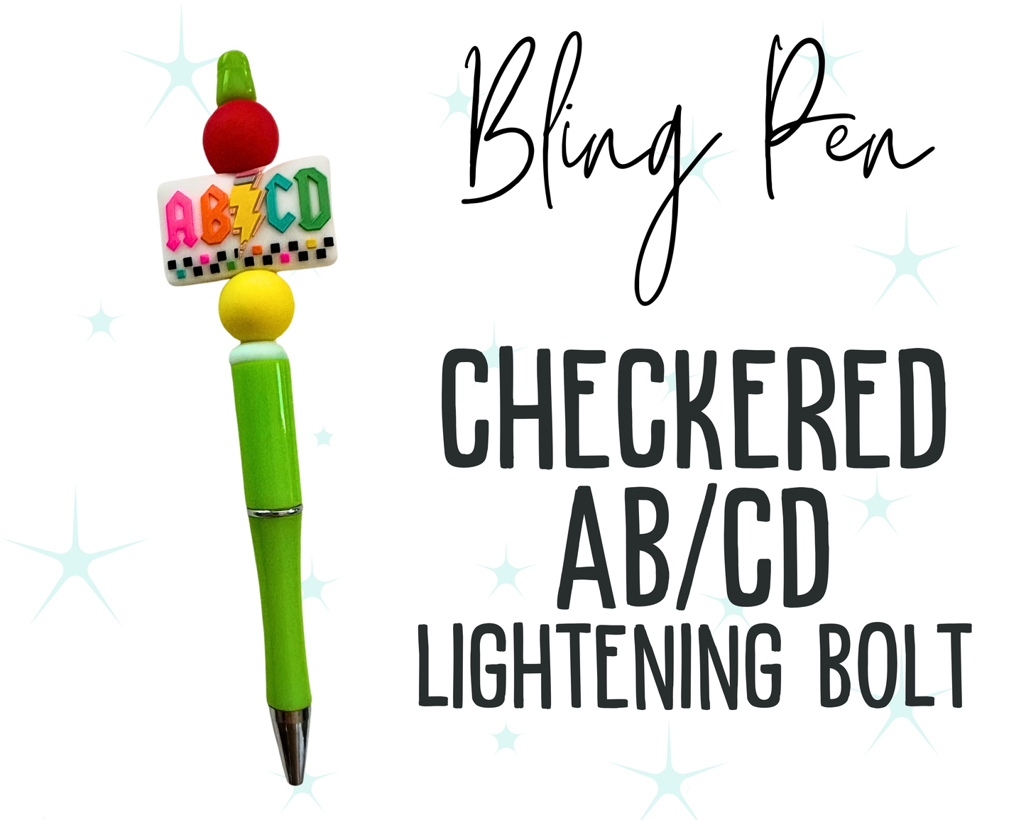 Checkered AB/CD Bling Pen (w/ lightening bolt)