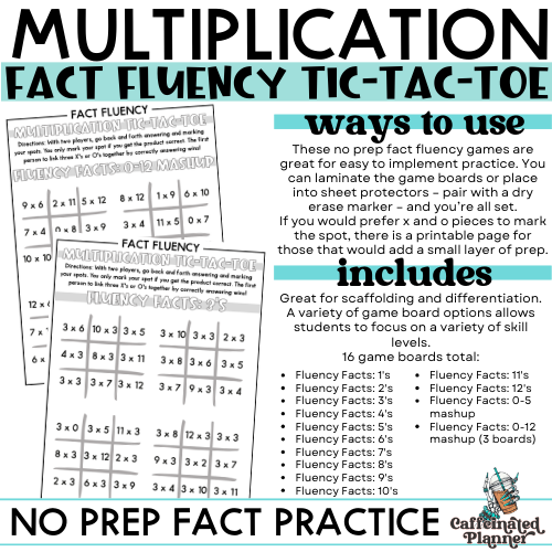 Multiplication Fact Fluency Tic-Tac-Toe | No-Prep Math Practice