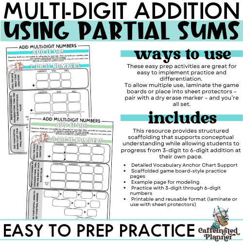 Multi-Digit Addition with Partial Sums | 3–5 Digit Math Centers & Practice