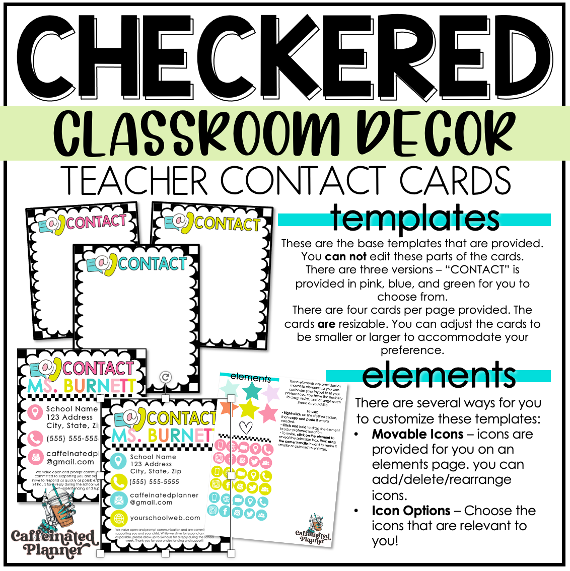 Checkered Classroom Decor | Teacher Contact Card