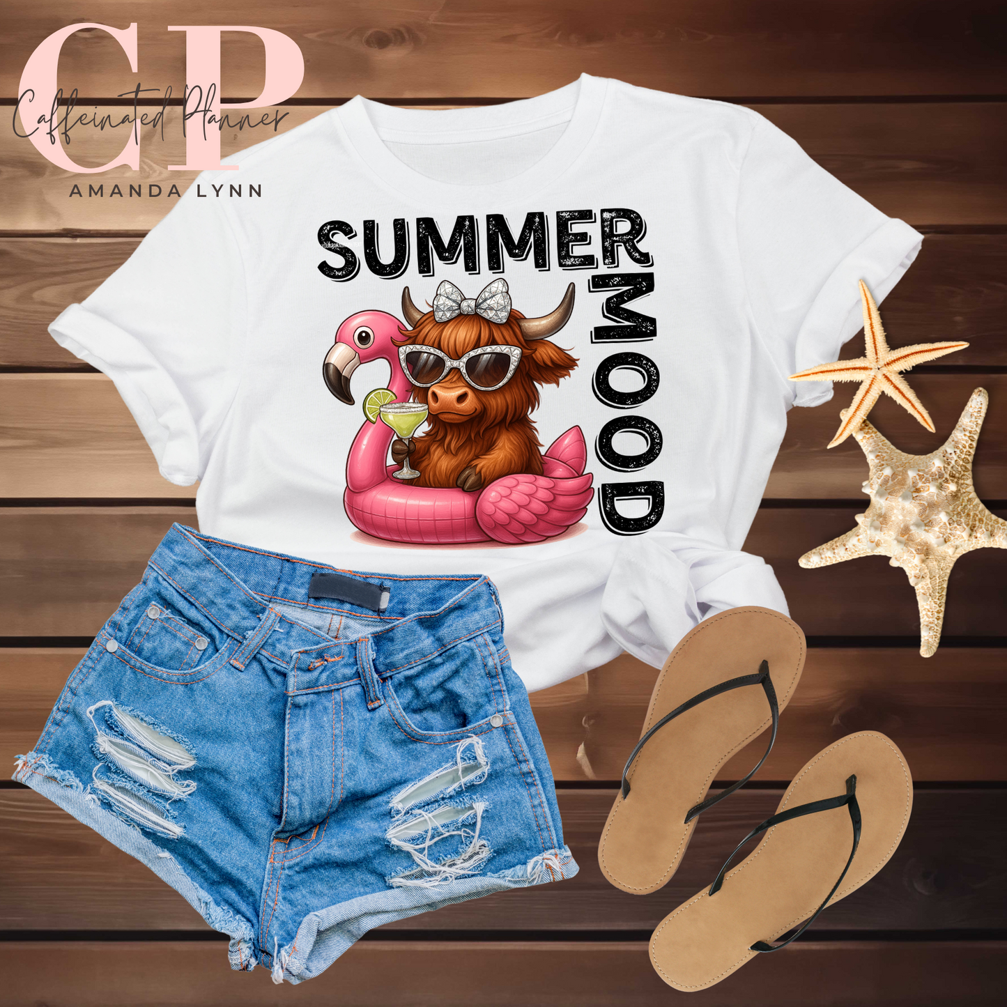 Summer Mood // Highland Cow & Flamingo