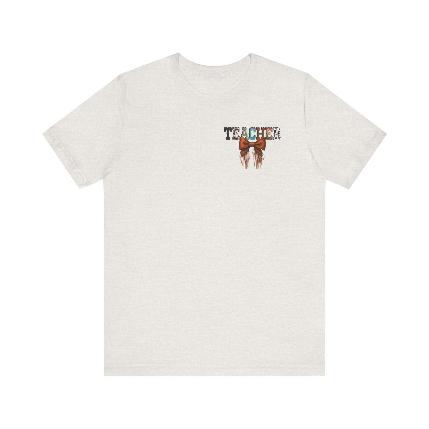 Western Style Teacher Tee with Fringe Bow Front & Back Design - Unisex Jersey Short Sleeve