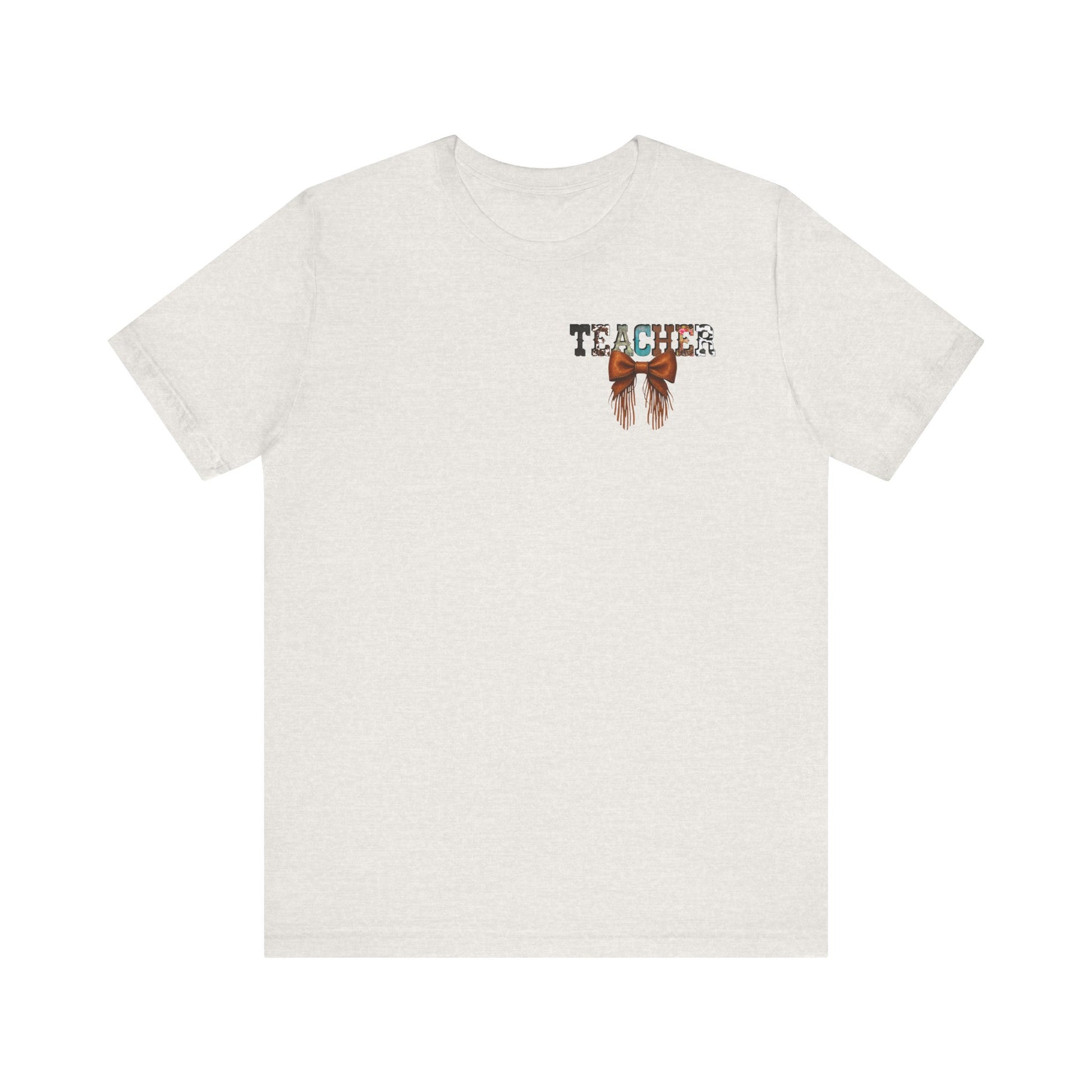 Western Style Teacher Tee with Fringe Bow Front & Back Design - Unisex Jersey Short Sleeve