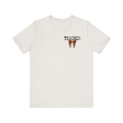 Western Style Teacher Tee with Fringe Bow Front & Back Design - Unisex Jersey Short Sleeve