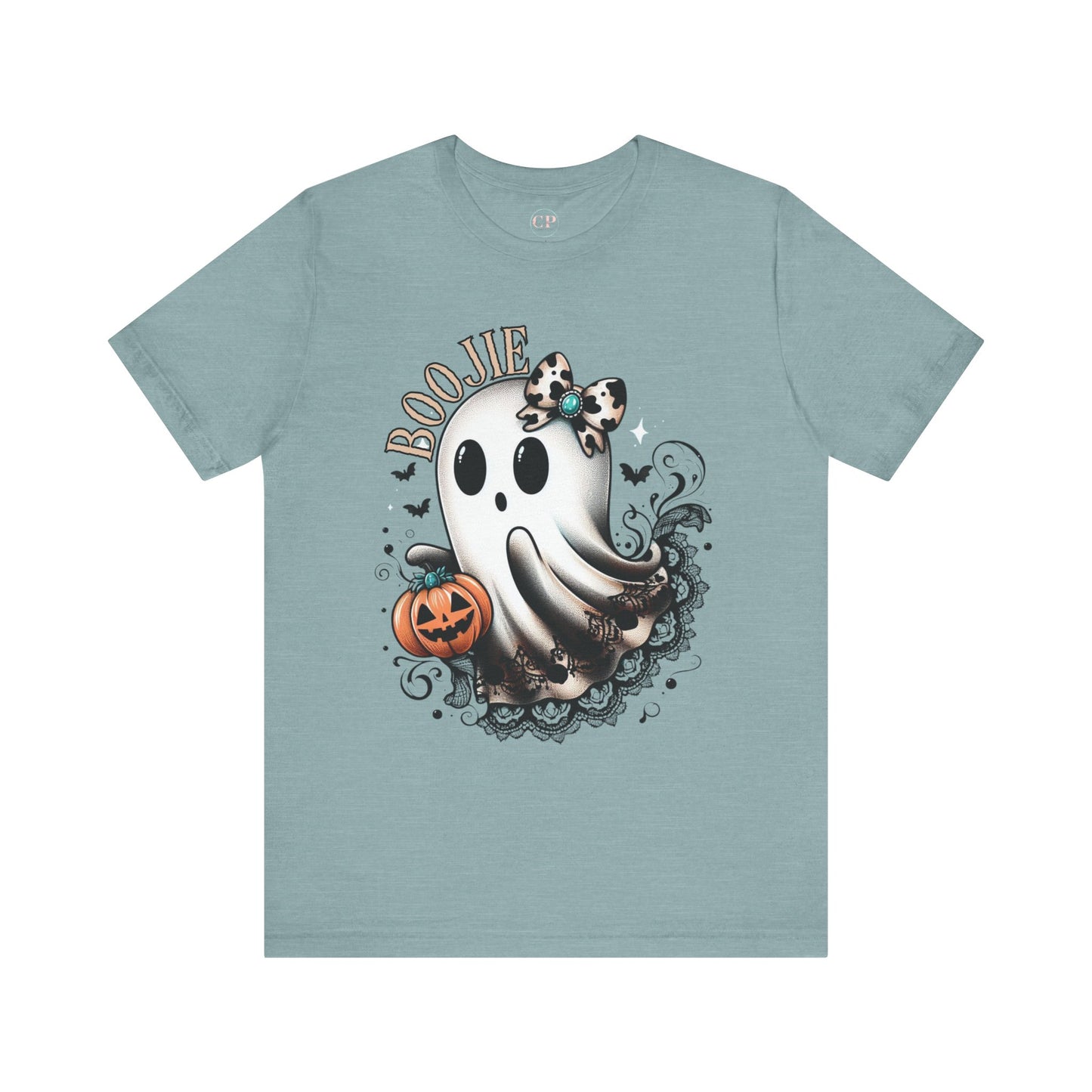 BOOjie Ghost Tee with Pumpkin - Halloween Unisex Jersey Short Sleeve Tee
