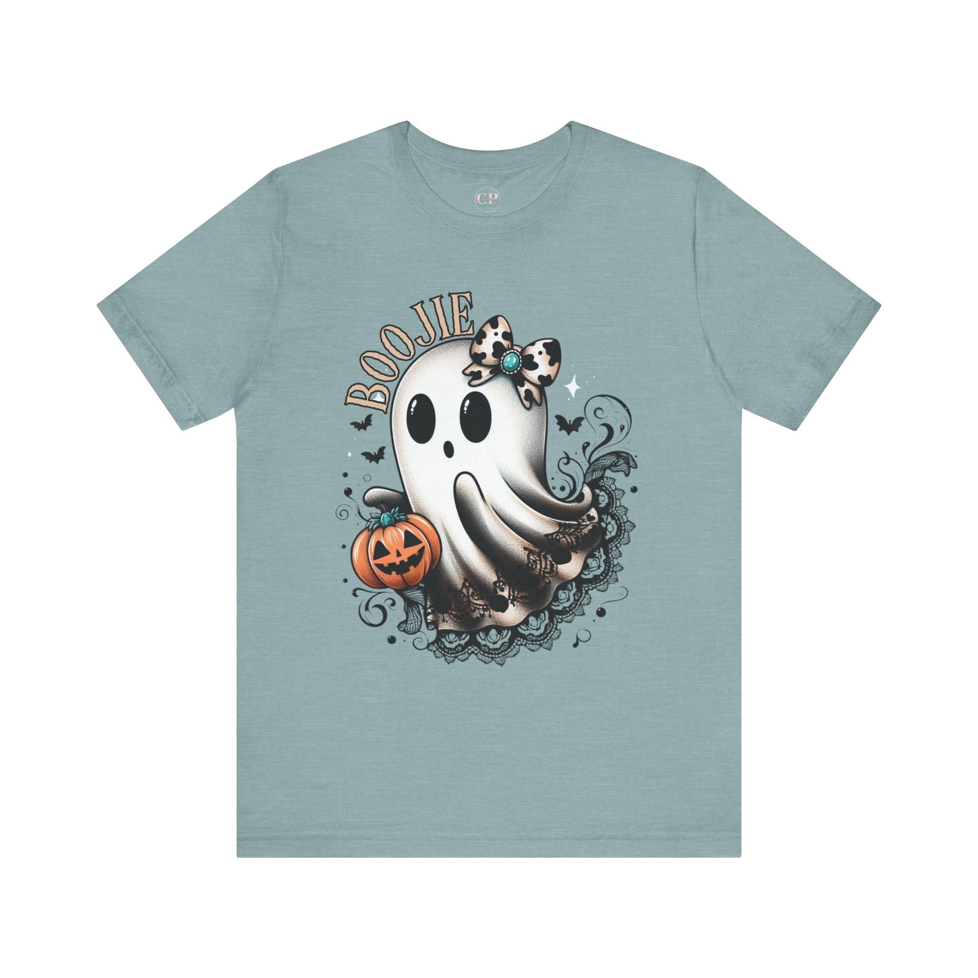 BOOjie Ghost Tee with Pumpkin - Halloween Unisex Jersey Short Sleeve Tee