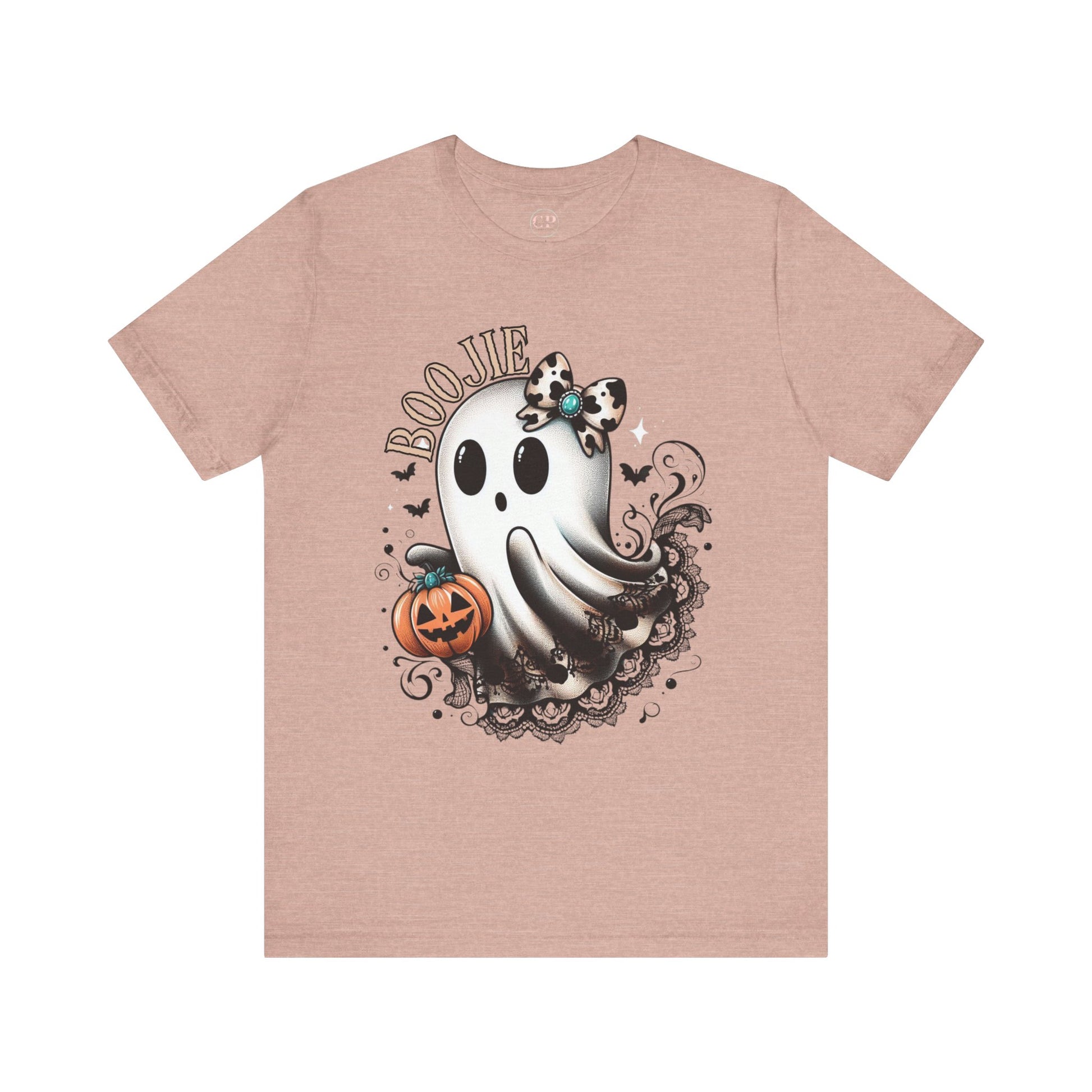 BOOjie Ghost Tee with Pumpkin - Halloween Unisex Jersey Short Sleeve Tee