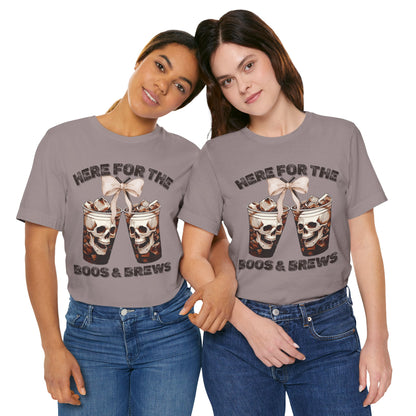 Halloween Skeleton Iced Coffee Tee - Here for the Boos and Brews