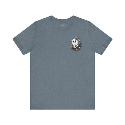 BOOjie Ghost Tee with Pumpkin - Halloween Unisex Jersey Short Sleeve Tee