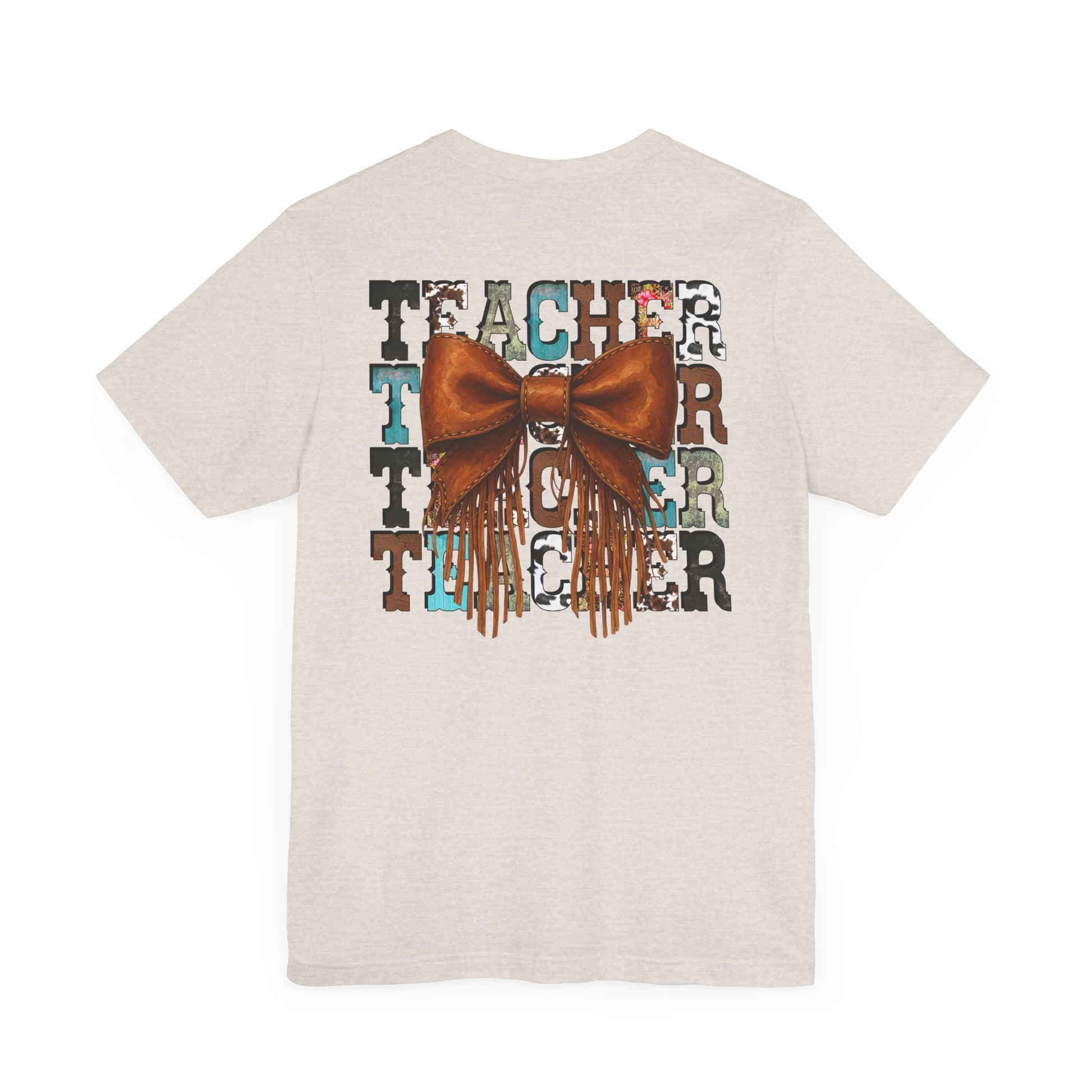 Western Style Teacher Tee with Fringe Bow Front & Back Design - Unisex Jersey Short Sleeve