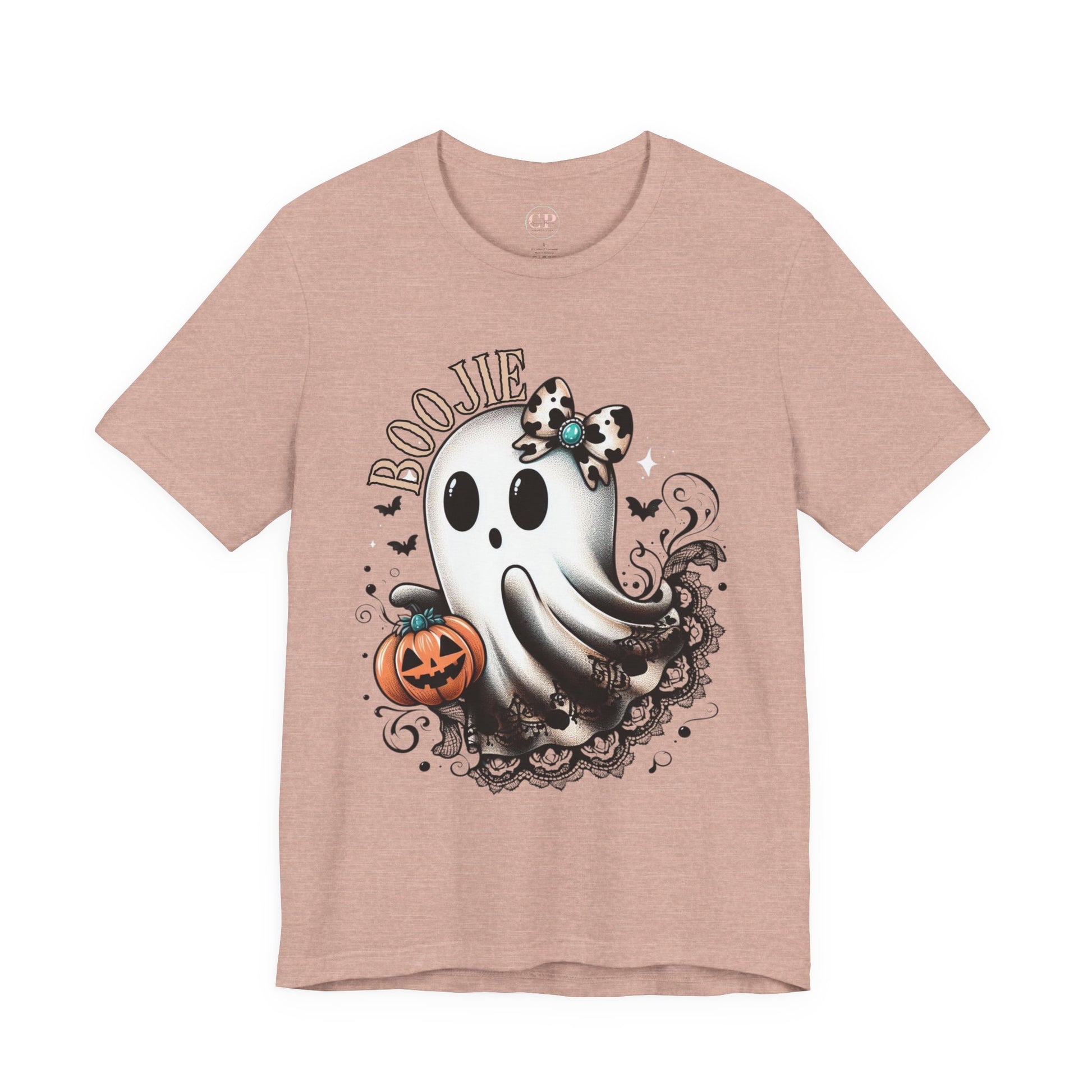 BOOjie Ghost Tee with Pumpkin - Halloween Unisex Jersey Short Sleeve Tee