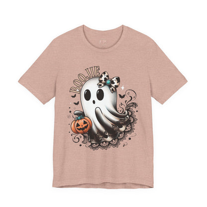 BOOjie Ghost Tee with Pumpkin - Halloween Unisex Jersey Short Sleeve Tee
